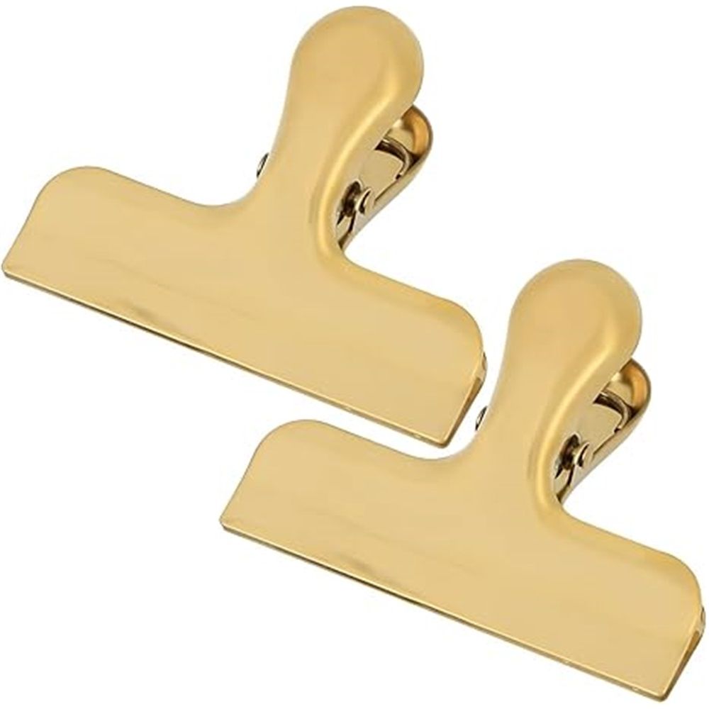 2pcs Metal sealing clip, stainless steel dovetail clip, food clip, bill clip, office folder, stationery clip（golden）