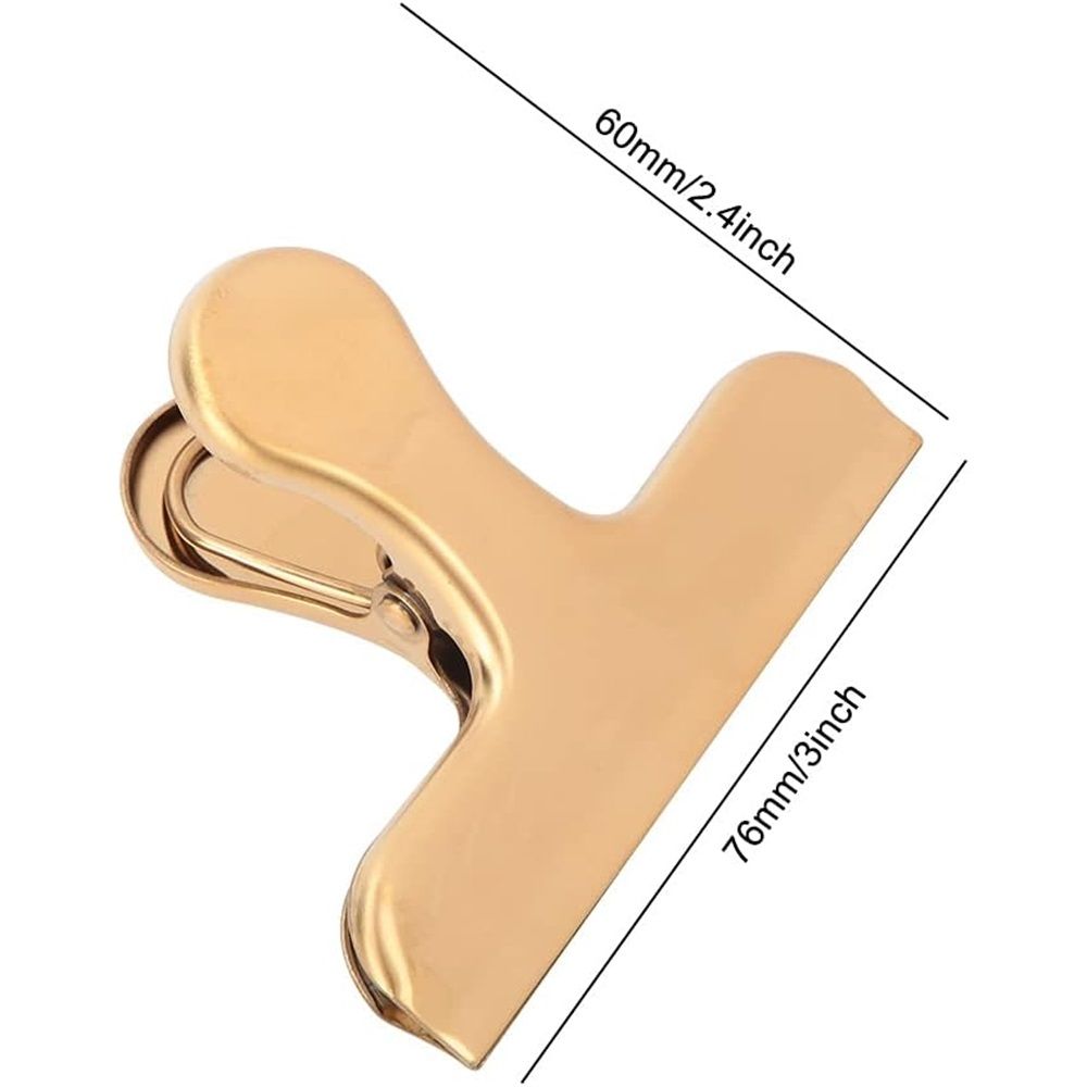2pcs Metal sealing clip, stainless steel dovetail clip, food clip, bill clip, office folder, stationery clip（golden）