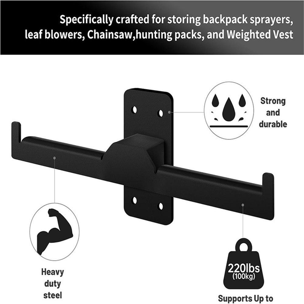 Heavy Duty Wall Mounted Backpack Blower Rack & Sprayer Hanger - Durable Space-Saving Storage Bracket for Backpack Leaf Blowers, Garden Sprayers, Chainsaws