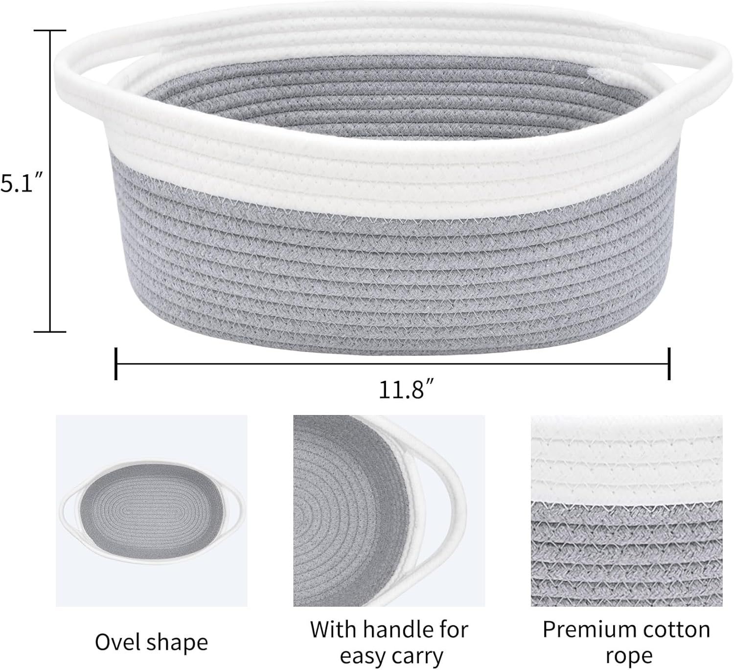Rope Baskets for Gifts Empty, Decorative Storage Baskets for Nursery, Woven Gift Basket for Baby Shower, Dog Toy Basket with Handles for Living Room, - Grey+white