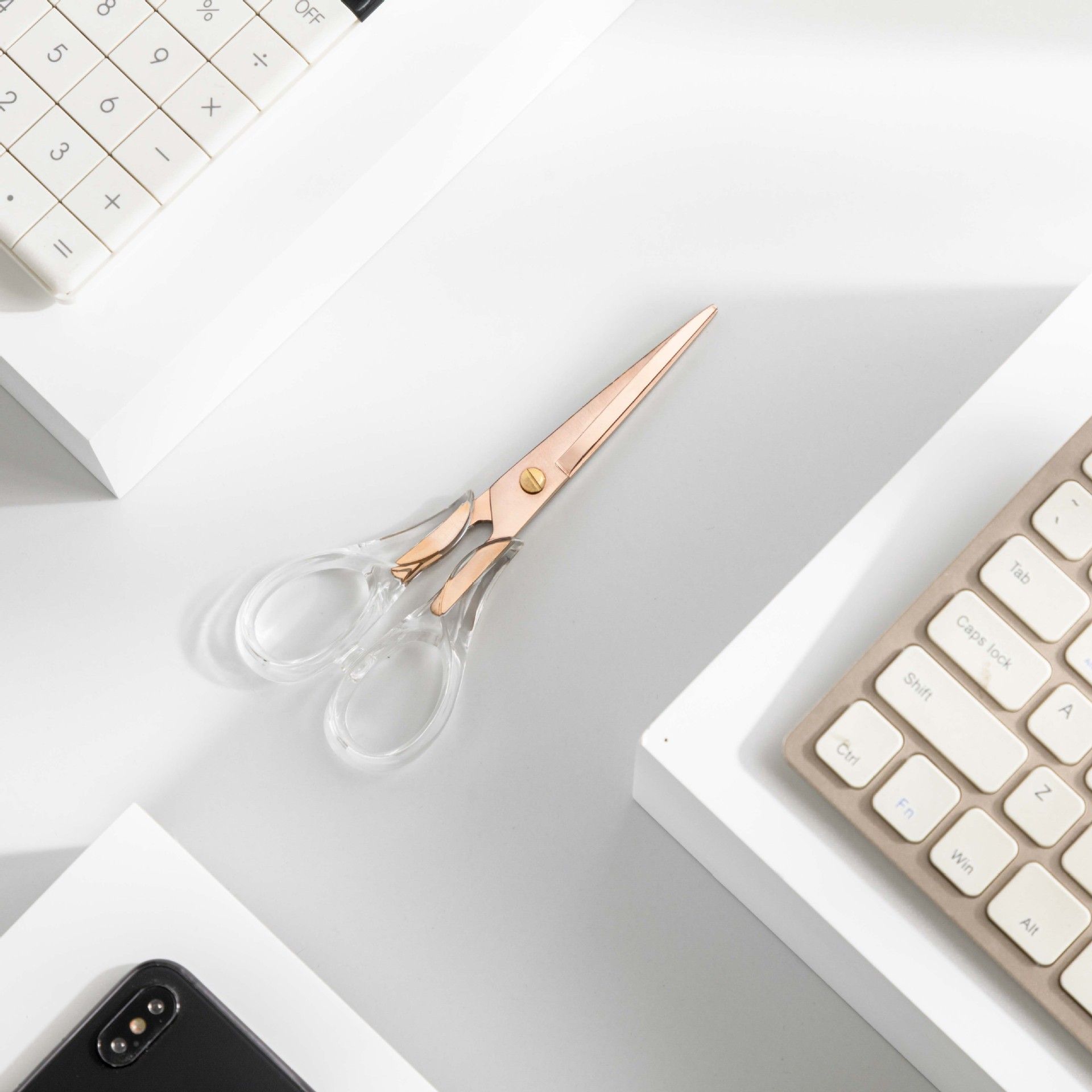 OfficeGoods 6” Stainless Steel Acrylic Scissors For Office and Home - Aesthetic and Sharp All Purpose Scissors, Perfect For Sewing, Arts and Crafts - Clear Rose Gold Metal