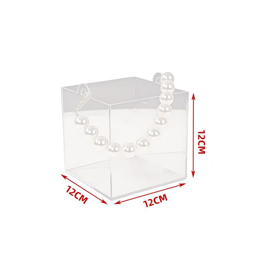 Transparent Wedding Gift Storage Girl's Flower Basket Transparent Flower Basket Wedding Pearl Handle Gift Box (12 * 12 * 12cm)