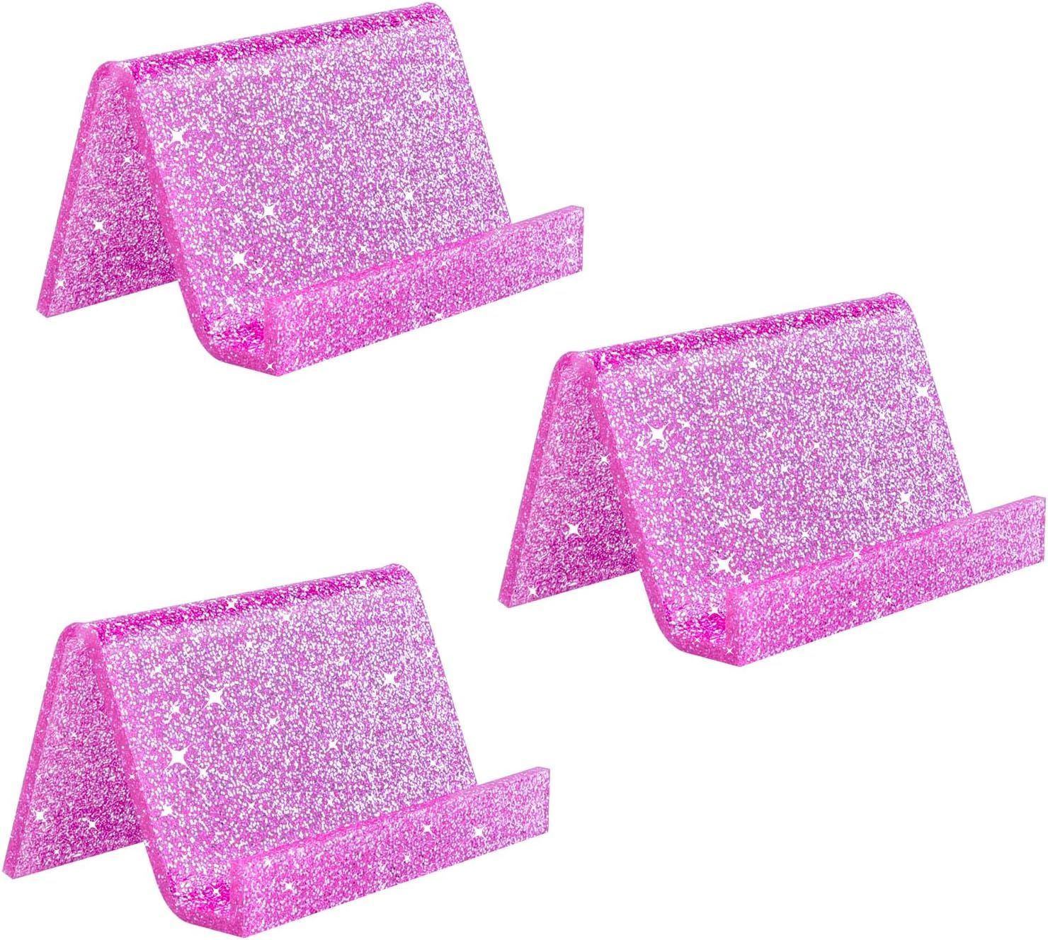 3pcs Business Card Holder for Desk, Acrylic Business Card Holders Shine Card Stand Organizer Cards Display for Office Exhibition, Purple（pink）