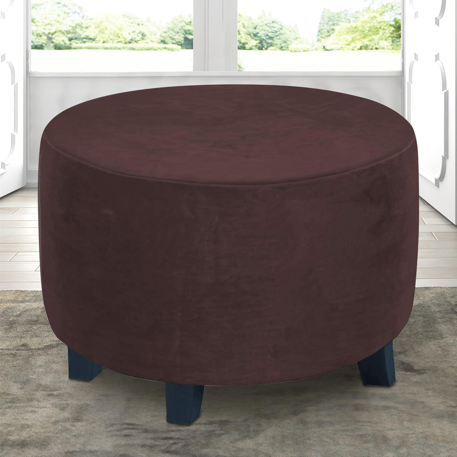 Velvet Round Covers Footstool Protector Covers Storage Stool Covers Stretch with Elastic Bottom, Feature Velvet Fabric (small, brown)