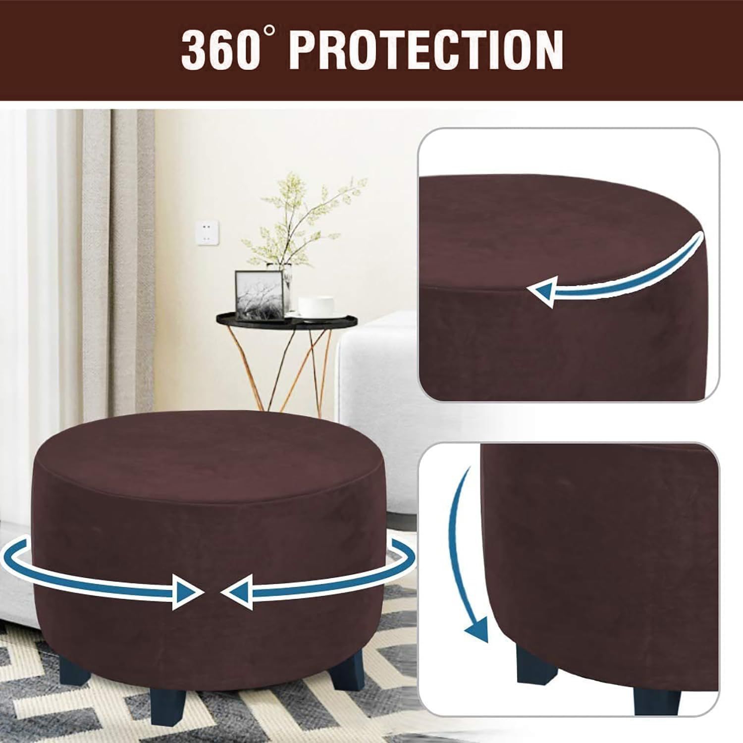 Velvet Round Covers Footstool Protector Covers Storage Stool Covers Stretch with Elastic Bottom, Feature Velvet Fabric (small, brown)