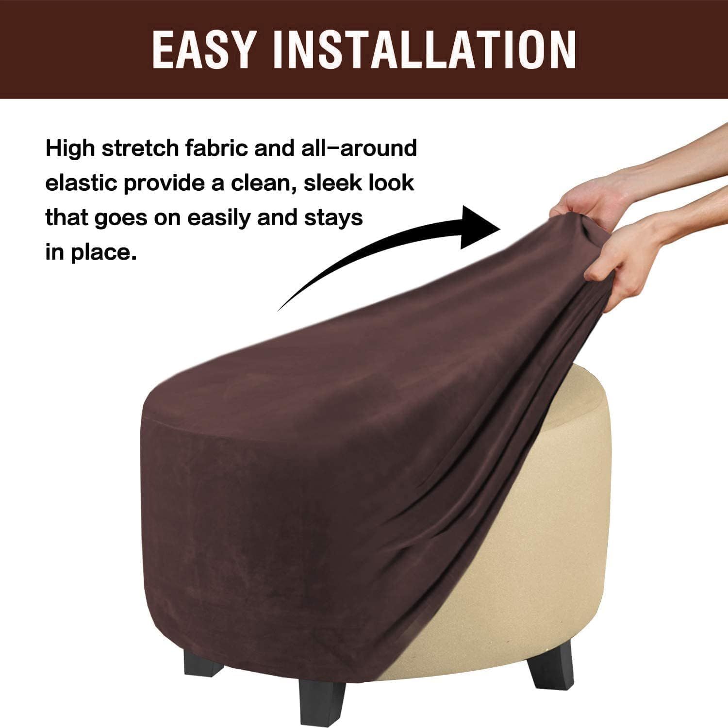 Velvet Round Covers Footstool Protector Covers Storage Stool Covers Stretch with Elastic Bottom, Feature Velvet Fabric (small, brown)