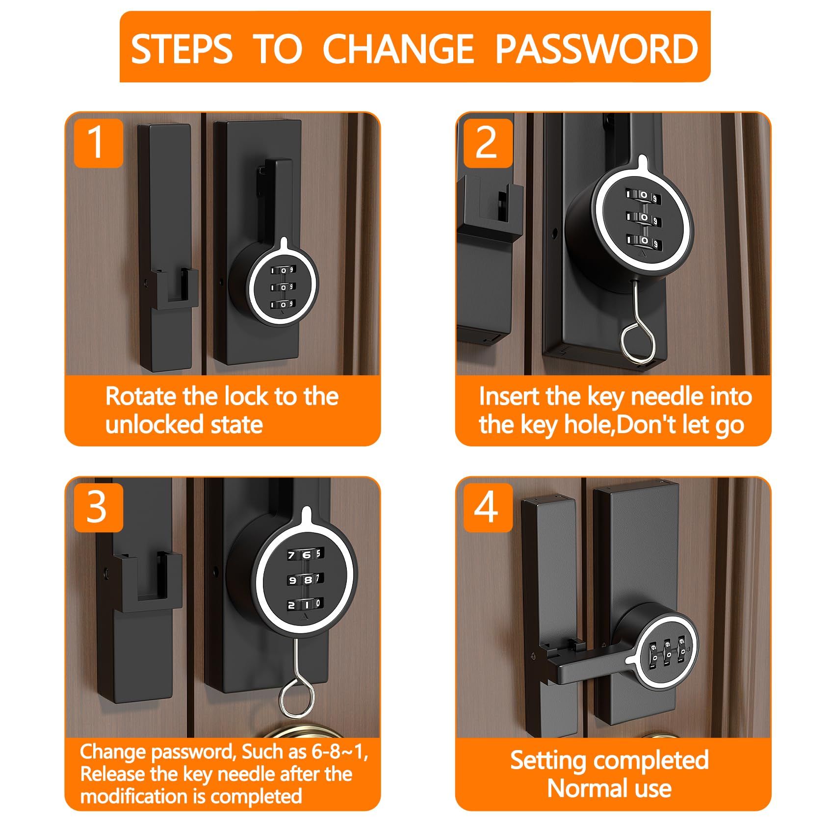 Black (Luminous) 180 Degree Barn Door Lock,3 Digit Password Keyless,Mechanical Password Lock,Flip Latch with Combination,for Barn Door,