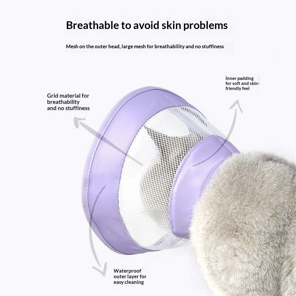 Cat Recovery Protective Cone Collar After Surgery-Soft Adjustable Waterproof Lightweight Elizabethan Collar to Prevent Cats from Touching Stitches, Wounds and Rashes (Light Purple, M)