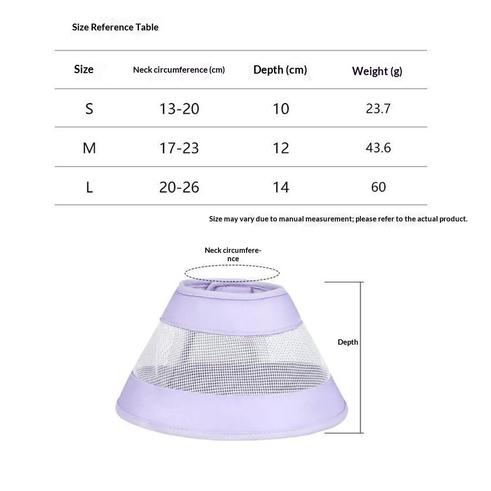 Cat Recovery Protective Cone Collar After Surgery-Soft Adjustable Waterproof Lightweight Elizabethan Collar to Prevent Cats from Touching Stitches, Wounds and Rashes (Light Purple, M)