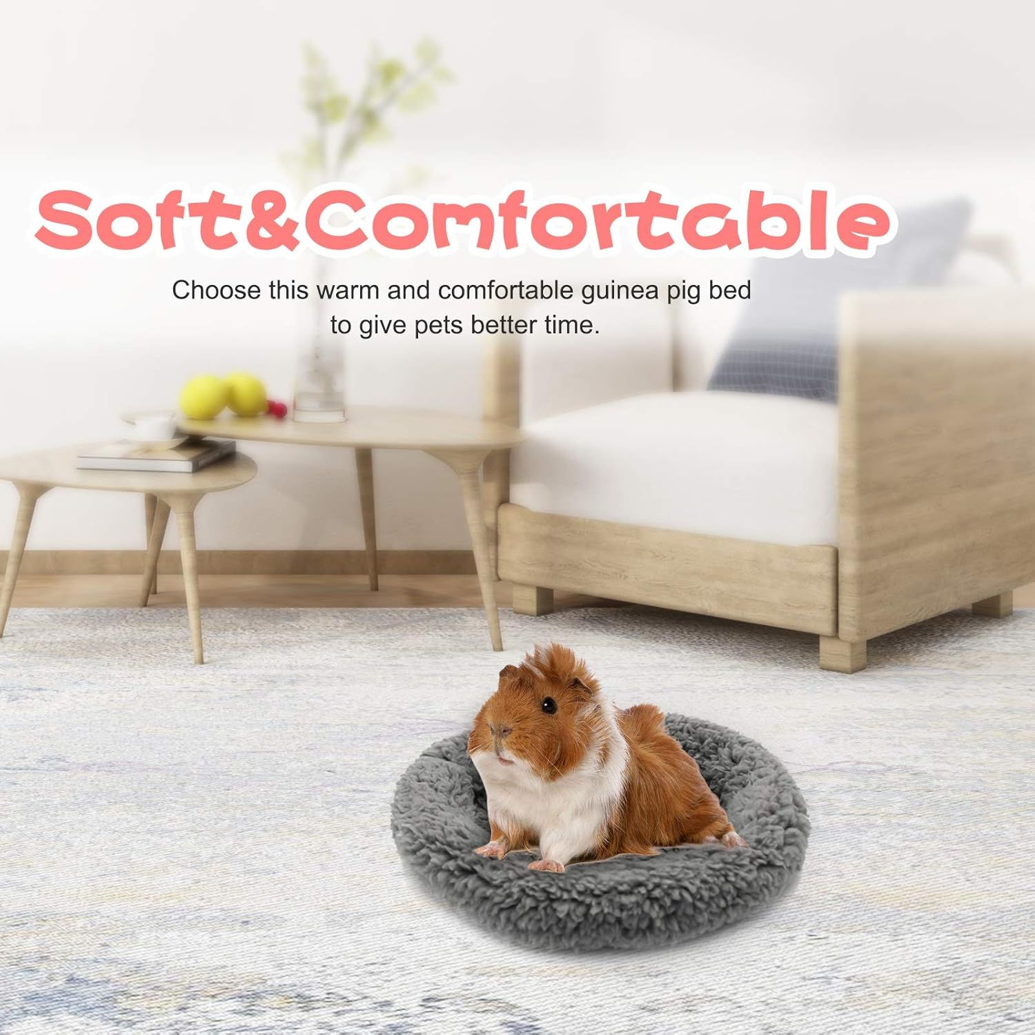 Warm Guinea Pig Bed, Outer Inner Diameter Hamster Beds with Plush, Machine Washable Small Pet Hideout, Cozy Carrier Cage Accessories for Small Dwarf Rabbits Hedgehog Squirrel Ferret（grey）