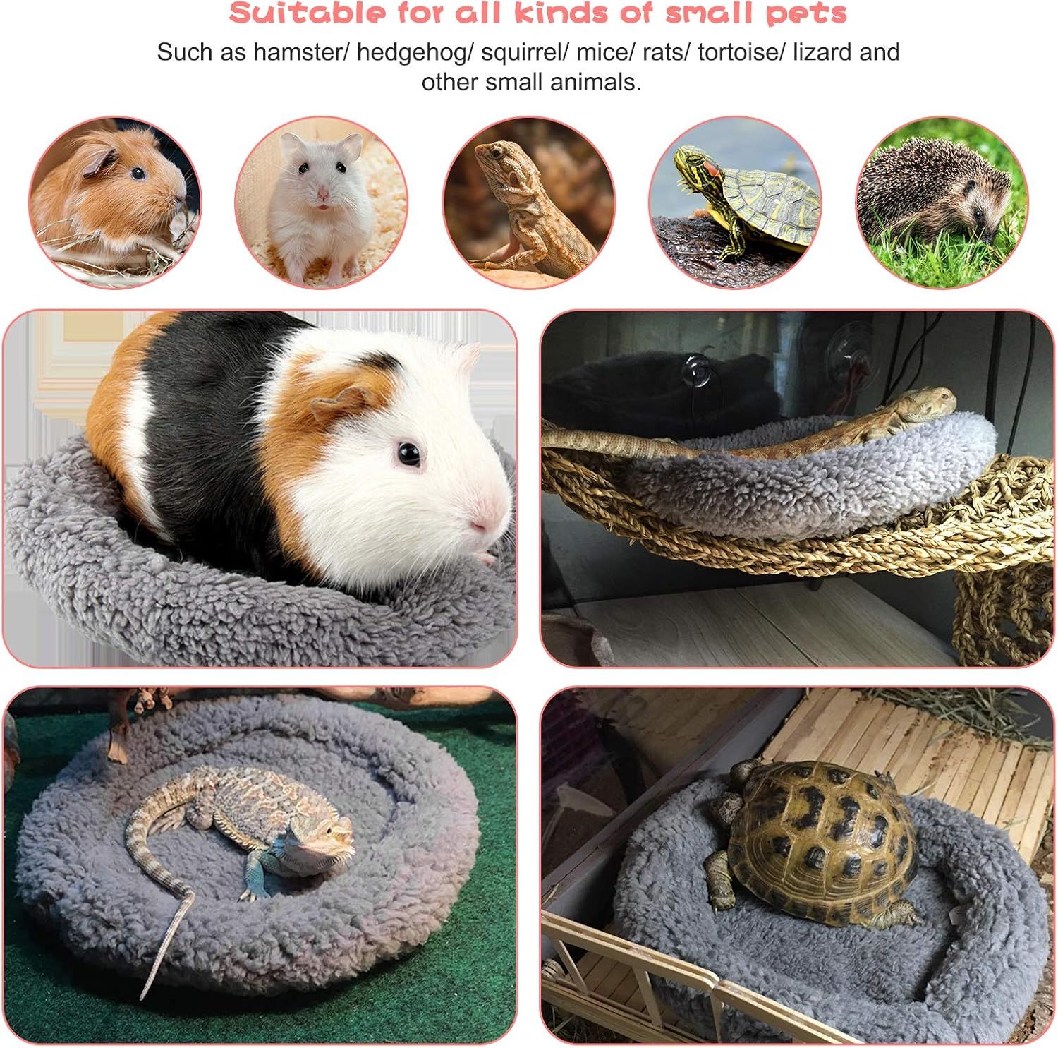 Warm Guinea Pig Bed, Outer Inner Diameter Hamster Beds with Plush, Machine Washable Small Pet Hideout, Cozy Carrier Cage Accessories for Small Dwarf Rabbits Hedgehog Squirrel Ferret（grey）
