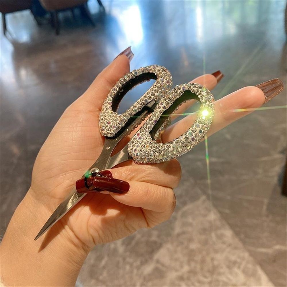 2pcs Glittering scissors - stainless steel cute white scissors sharp blade Paper Cuttings tool, suitable for school, family and handicraft