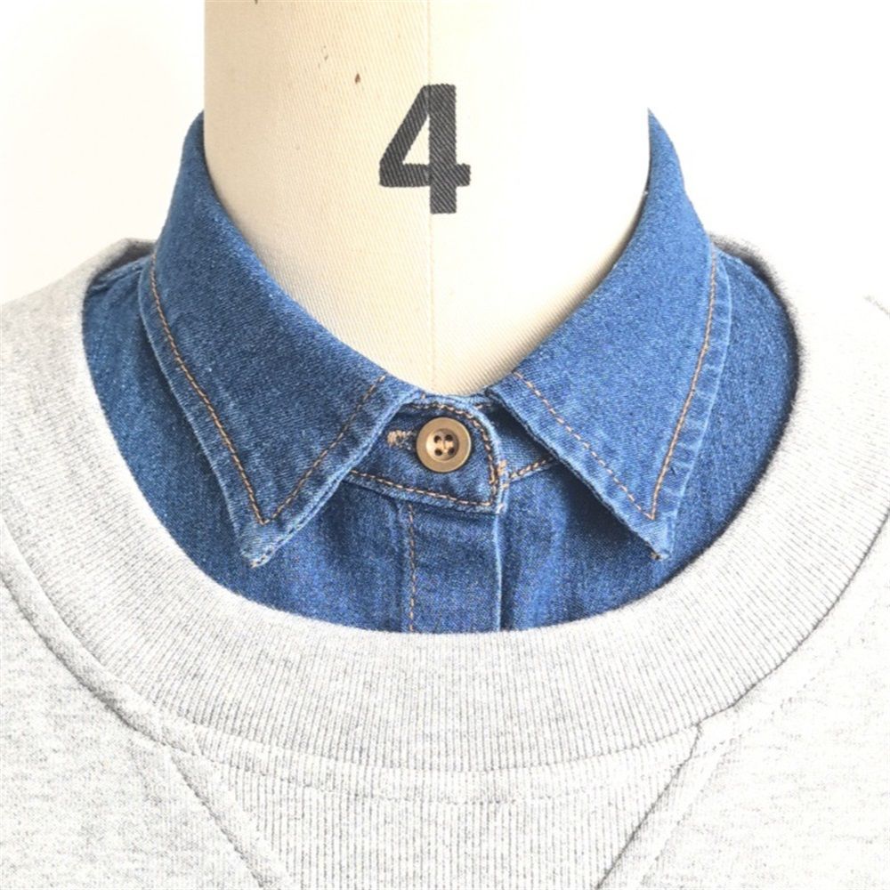 2pcs Denim Fake Collar Shirt Detachable,Versatile Accessories Collars Blouse Top for Women Girls Decorative Favors（navy blue）