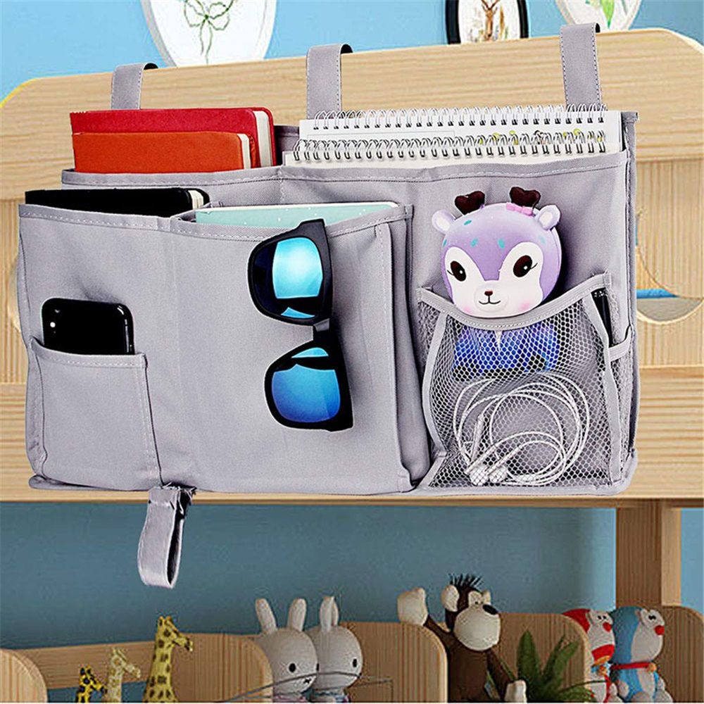 Bedside Caddy Hanging Bed Organizer Storage Bag Pocket for Bunk and Hospital Beds, College Dorm Rooms Baby Bed Rails,Camp,Gray