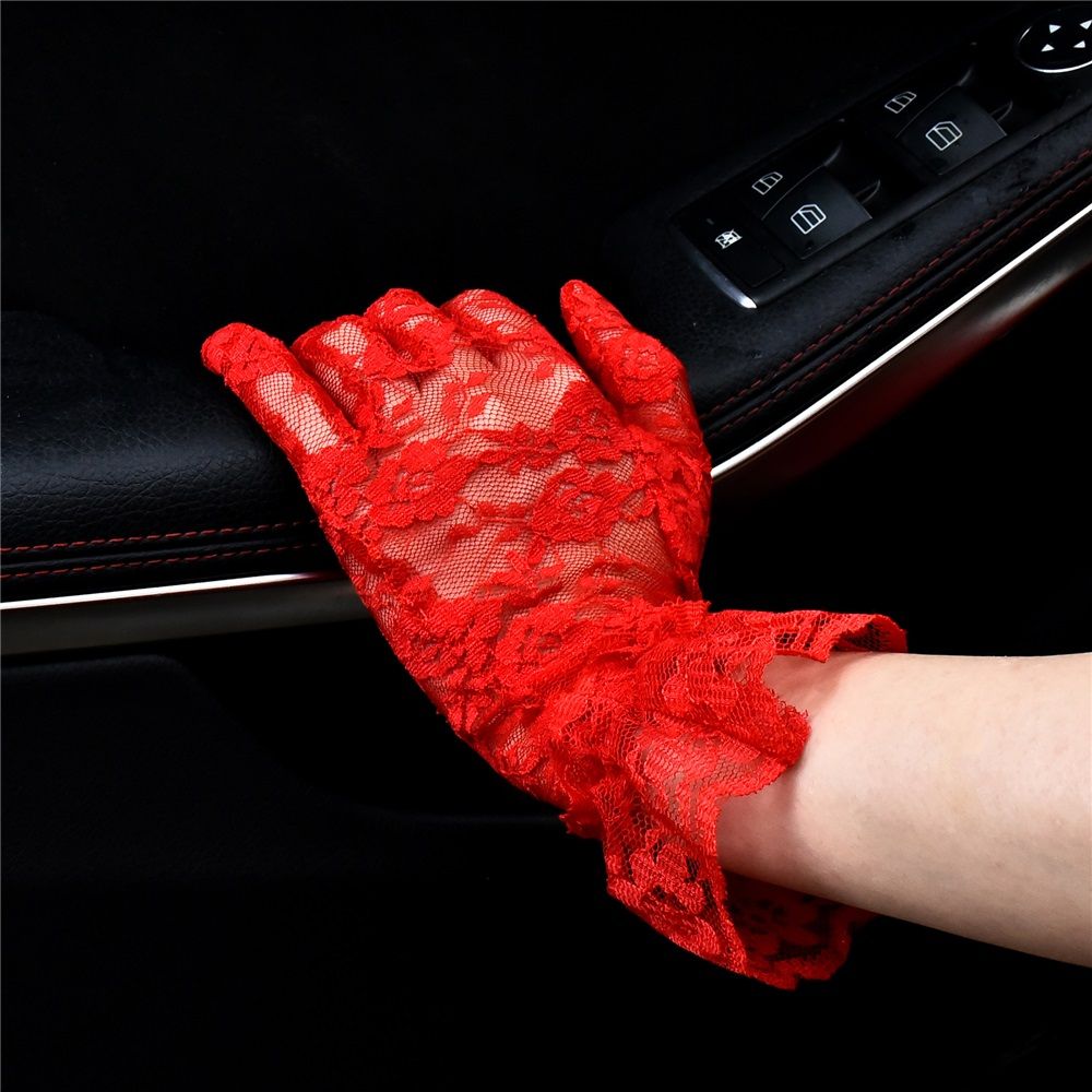 2 pairs Ladies Lace Gloves for Women Tea Party Elegant Short Courtesy Gloves for Wedding Dinner Opera Parties（red,Only gloves）