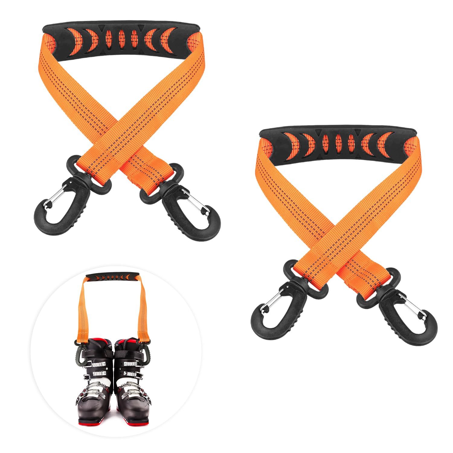 4 pcs Ski and Boot Carrier Straps, 20.07x1 Inch Portable Ski Carrier Straps with Anti-Skid Pad and Double-Ended Buckles, Winter