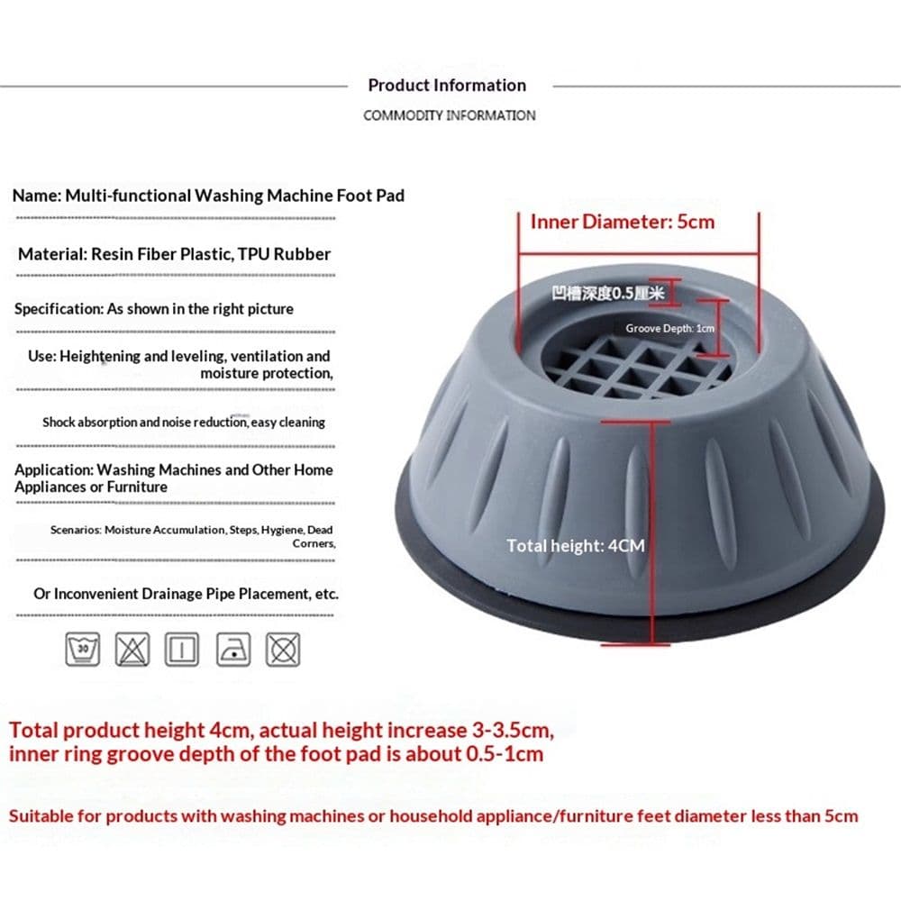 Anti-Vibration Pads Set of 8 Noise Cancelling Non-Slip Plastic Foot Pads for Washing Machine Stand Accessories