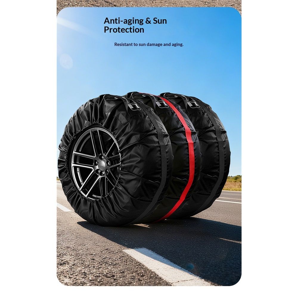 4 PCS Tire Cover, Seasonal Tire Totes, Wheel Tires Storage Bags, Waterproof Dustproof Wheel Covers Fit for 19"-23" Tyres (Diameter 80cm)-Black/Red