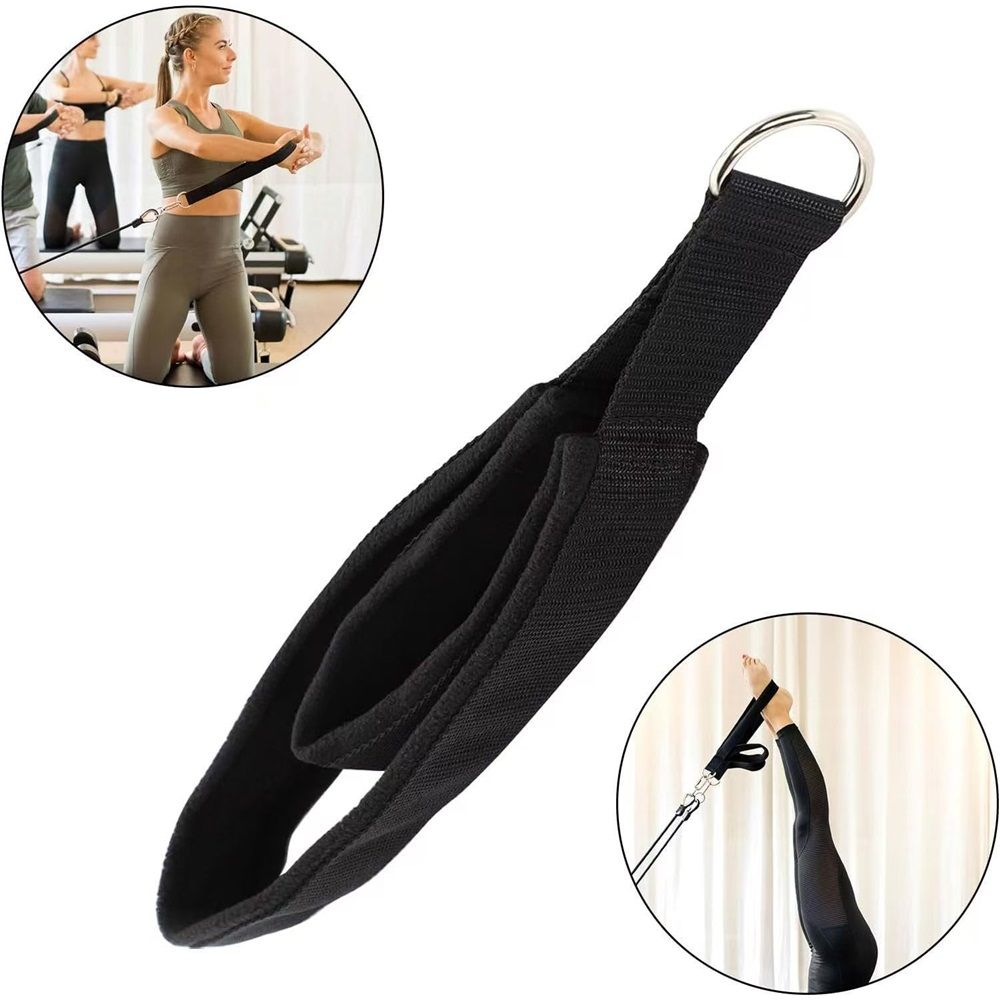 A pair Pilates Straps - Double Loop D-Ring Straps for Reformer, Padded, Home Gym Workout, Cable Accessories, Workout Equipment（black）