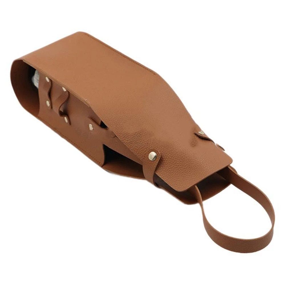 Wine Gift Bag Hide & Drink, Single Bottle Wine Riveted Carrier, Leather Tote Carrier - Brown（only bag）