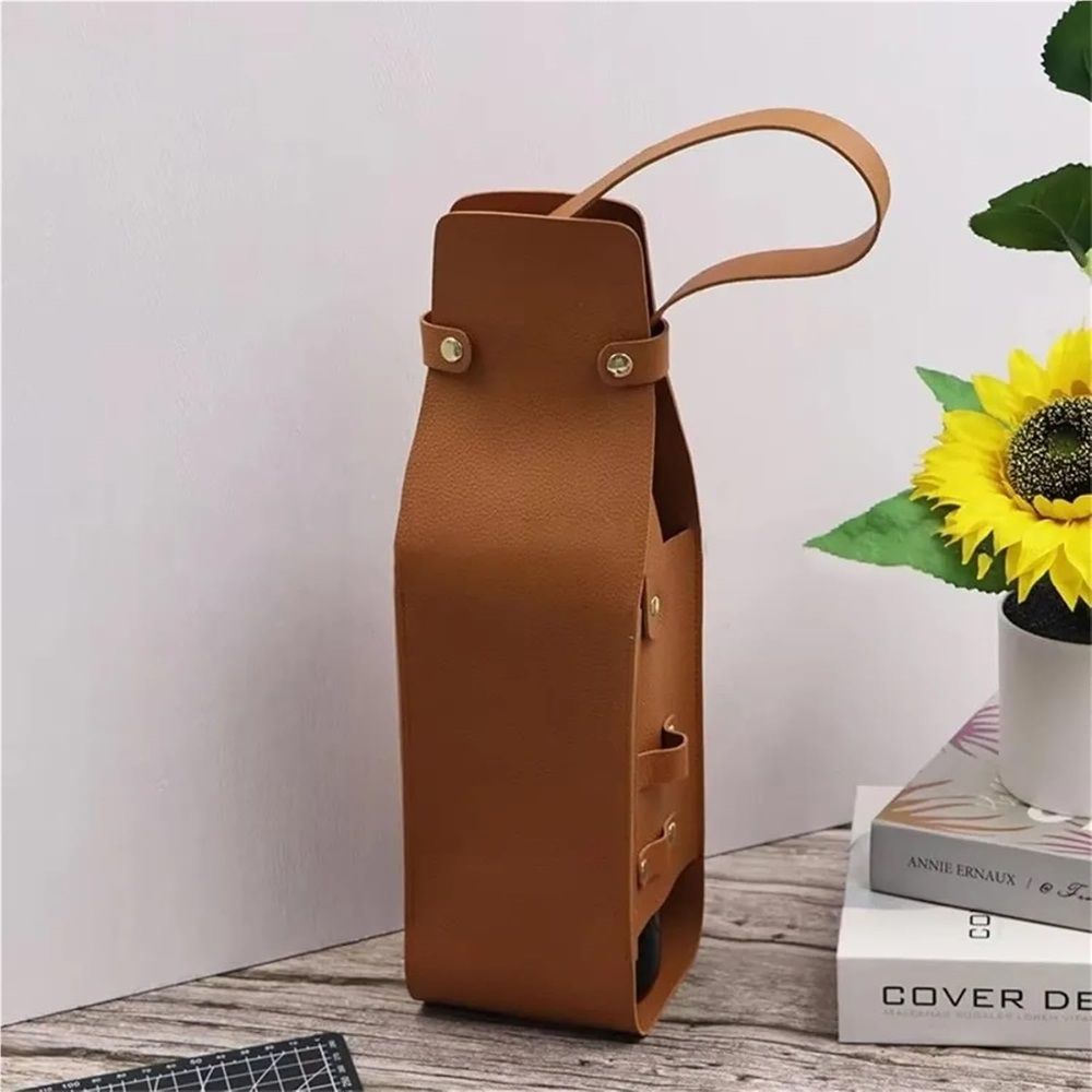 Wine Gift Bag Hide & Drink, Single Bottle Wine Riveted Carrier, Leather Tote Carrier - Brown（only bag）