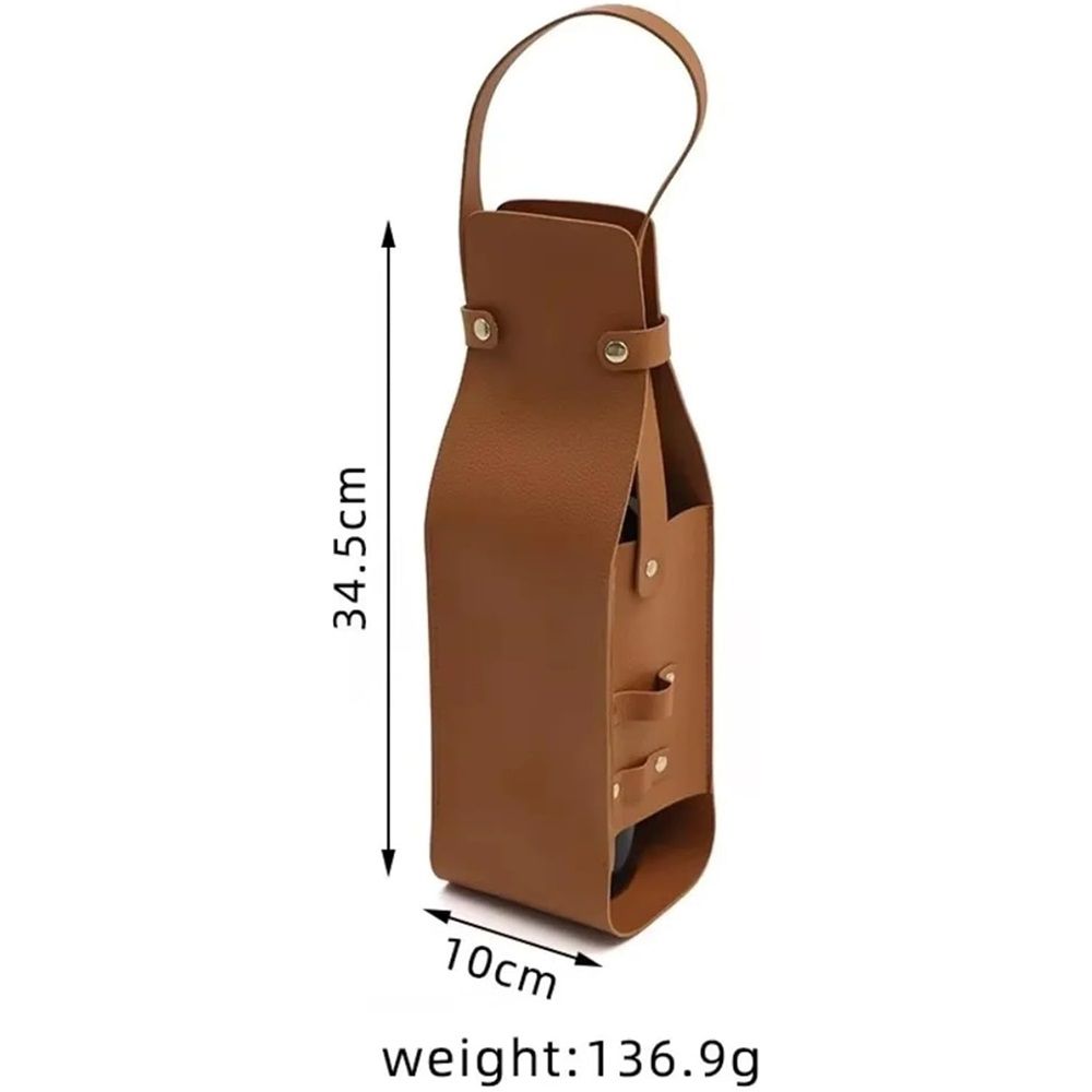 Wine Gift Bag Hide & Drink, Single Bottle Wine Riveted Carrier, Leather Tote Carrier - Brown（only bag）