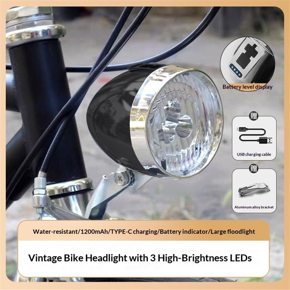 Vintage Retro Bicycle Bike Front Light Lamp LED Fixie Headlight with Bracket, for Women, Beach Cruiser Accessories