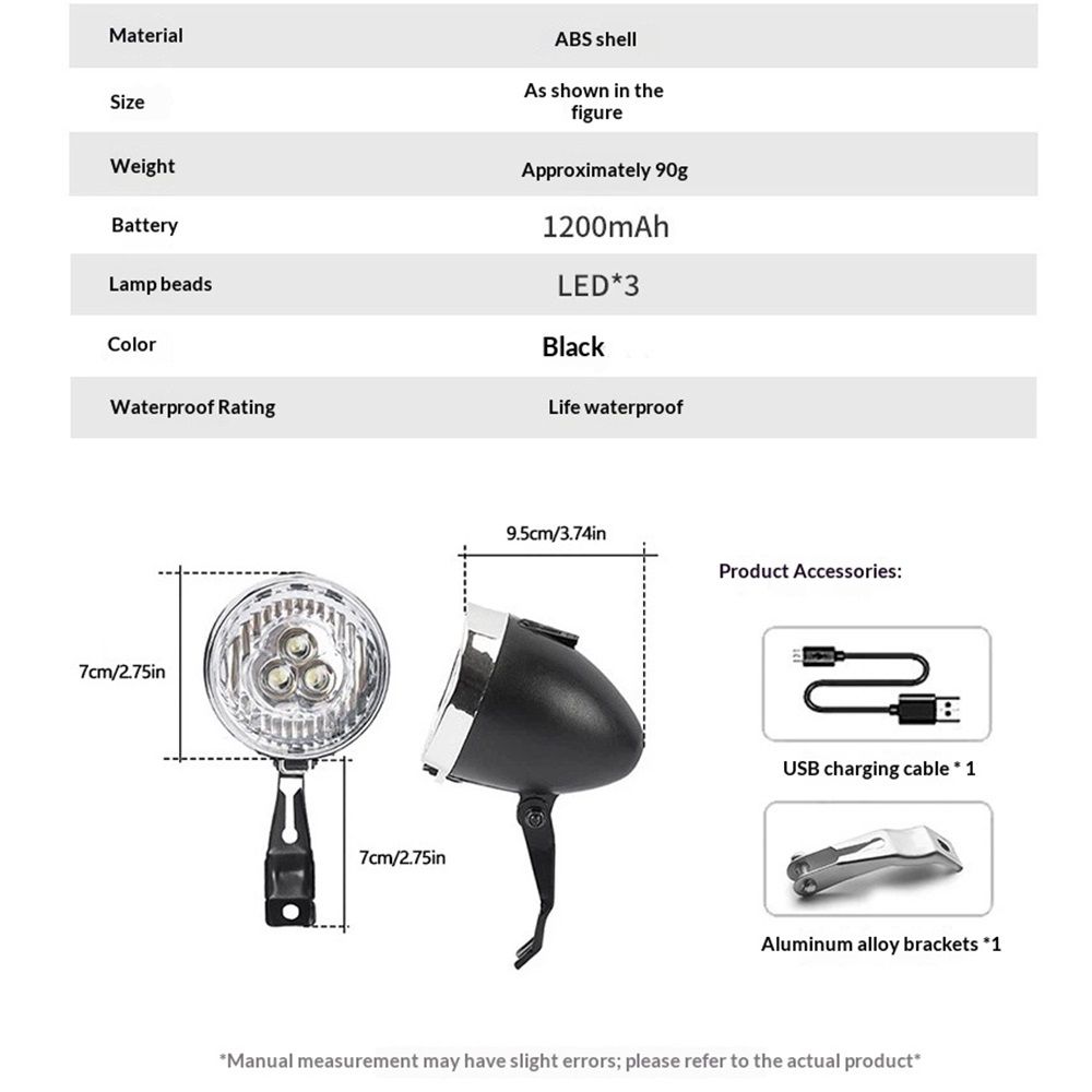 Vintage Retro Bicycle Bike Front Light Lamp LED Fixie Headlight with Bracket, for Women, Beach Cruiser Accessories