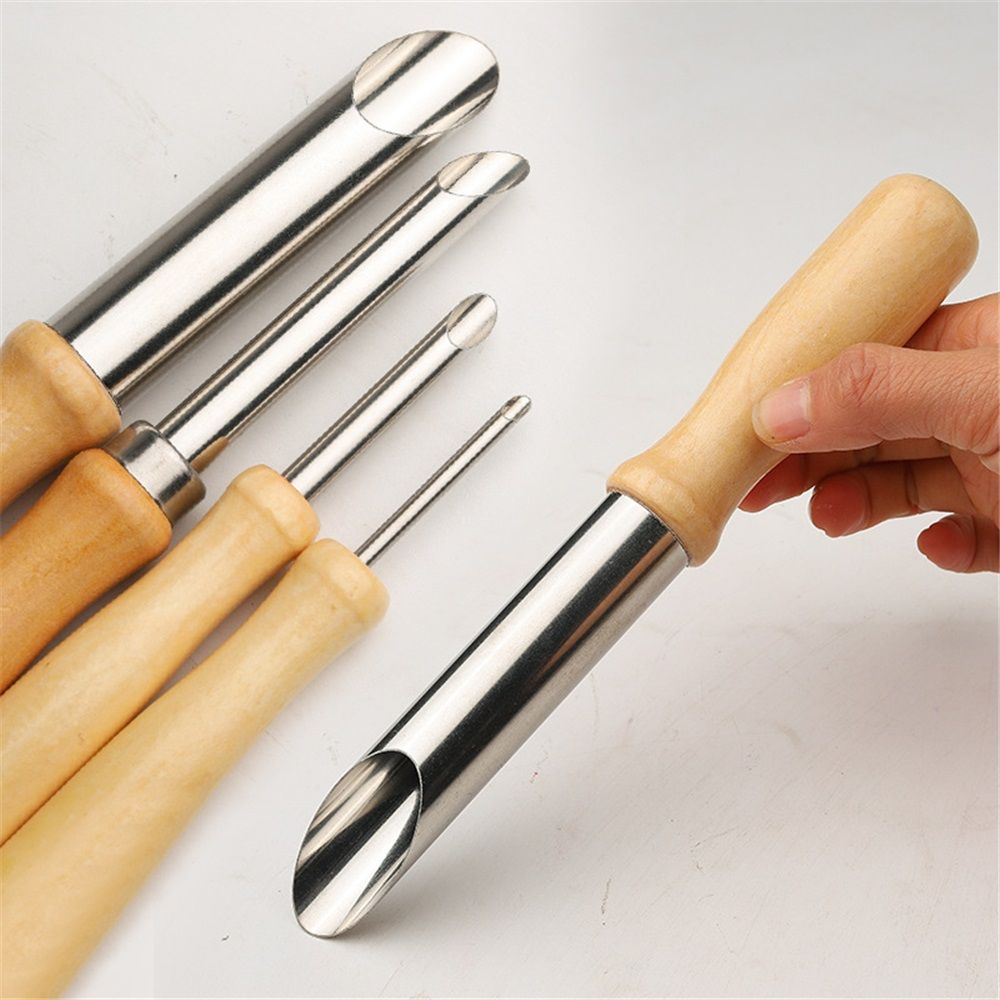 2 set Round Hole Cutter 4 PCS Stainless Steel and Wood Circle Shaping Hole Cutters for Pottery Clay Sculpture 4Sizes