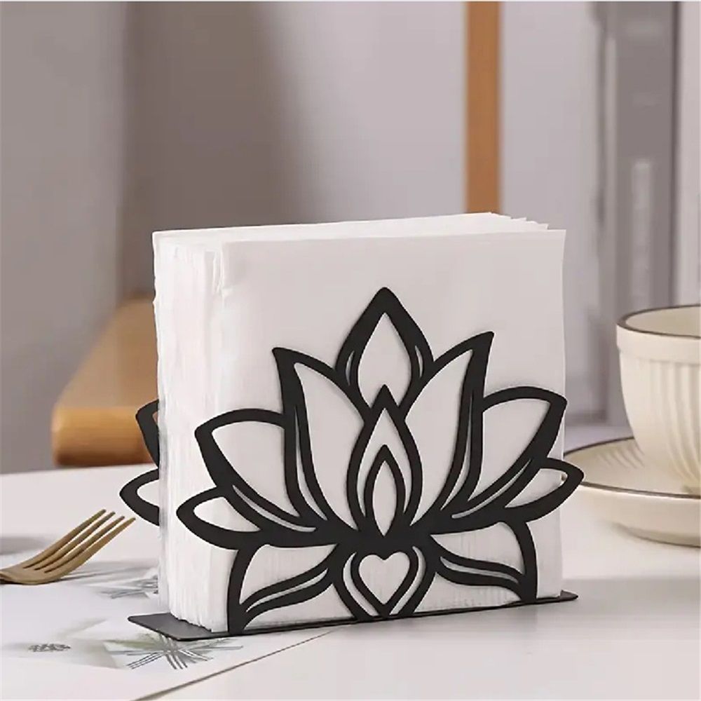 2 pack Lotus Flower Decorative Black iron Napkin Holder for Table, 5.3" x 4" x 1.5" Floral Standing Napkin Holder for Home Kitchen Restaurant Picnic Party Coffee Bar Dining Room（Excluding paper）