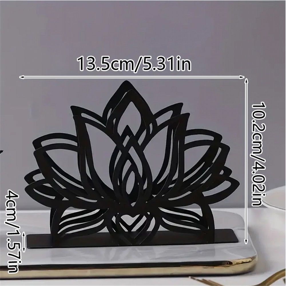 2 pack Lotus Flower Decorative Black iron Napkin Holder for Table, 5.3" x 4" x 1.5" Floral Standing Napkin Holder for Home Kitchen Restaurant Picnic Party Coffee Bar Dining Room（Excluding paper）