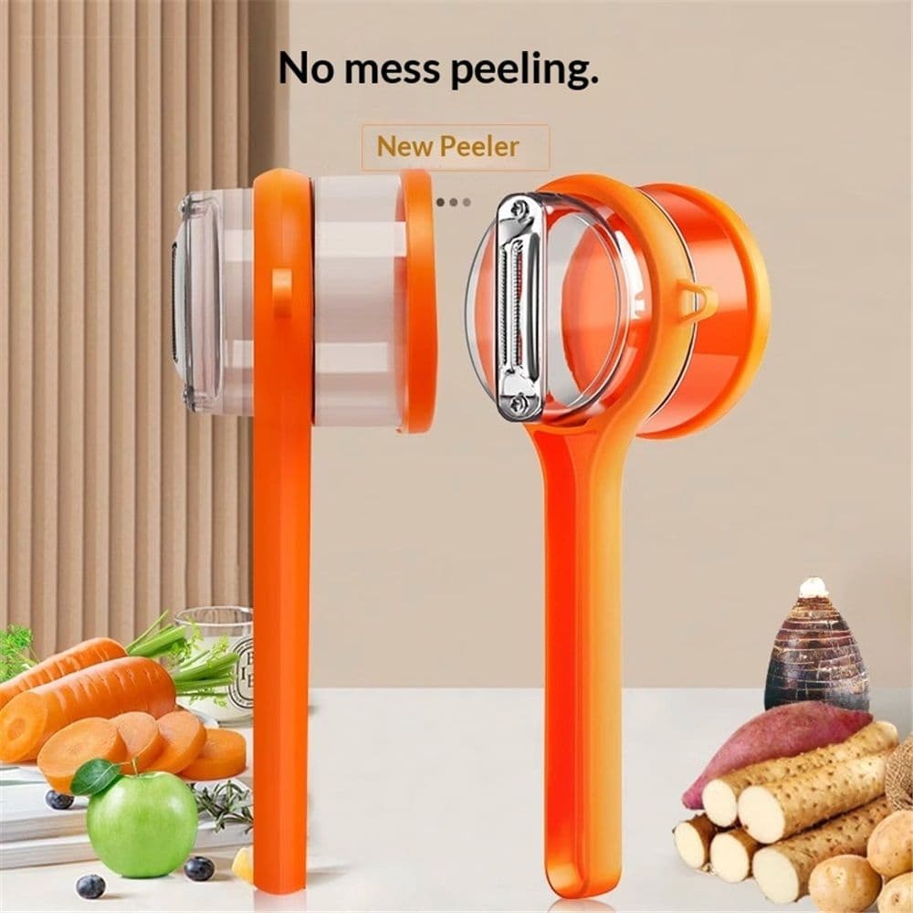2 pack Kitchen Special Fruit Peeler with Box Storage, New Sided Stainless Steel Multi-Function Peelers, Upgrade Vegetable Peeler with Catcher Peeler with Storage Bucket (Orange)