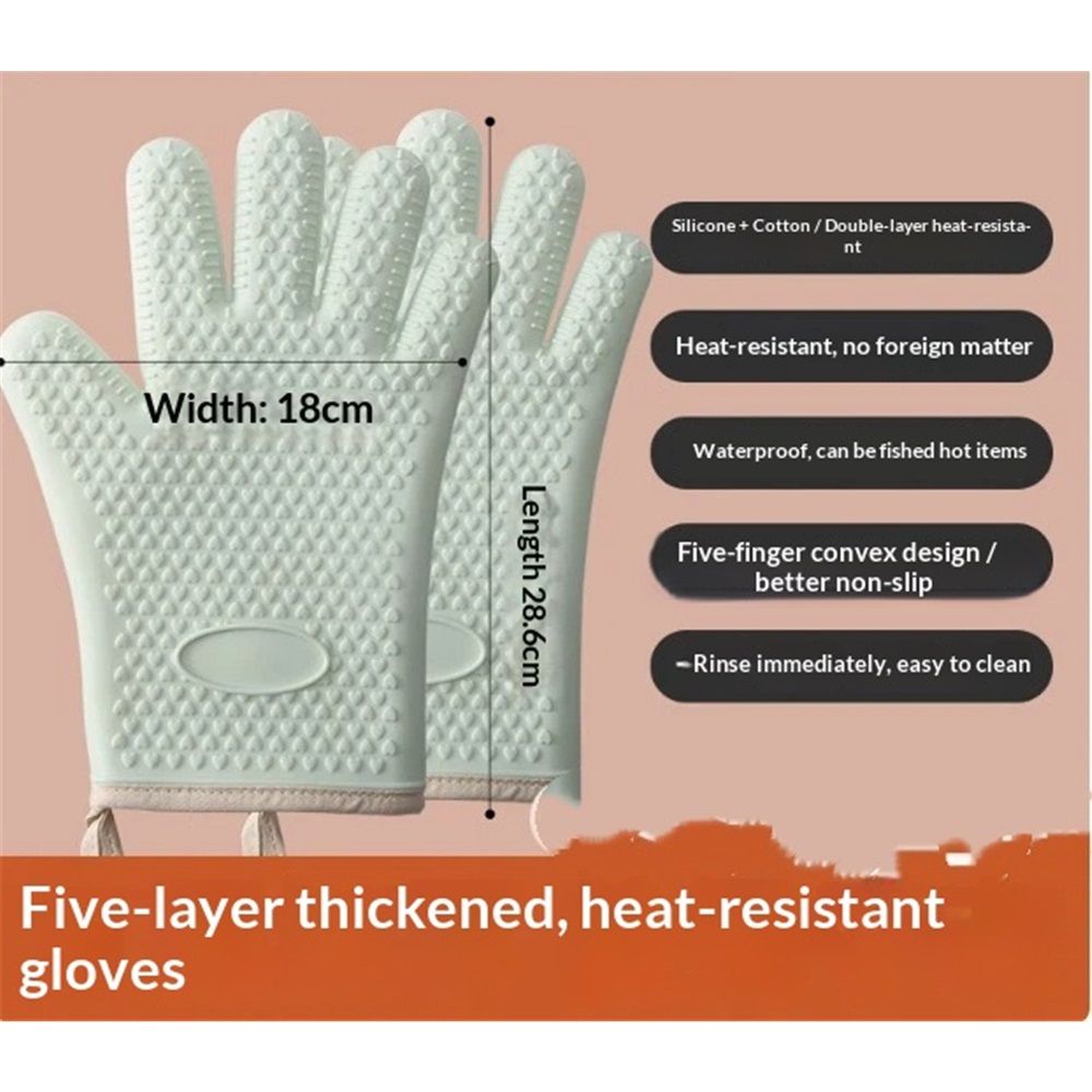 1 pair Silicone Oven Mitts Heat Resistant ,Waterproof & Non-Slip Oven Gloves with Fingers,Cotton Lined Silicone Oven Gloves Kitchen Mitts for Baking Cooking Barbecue,Women (Green)