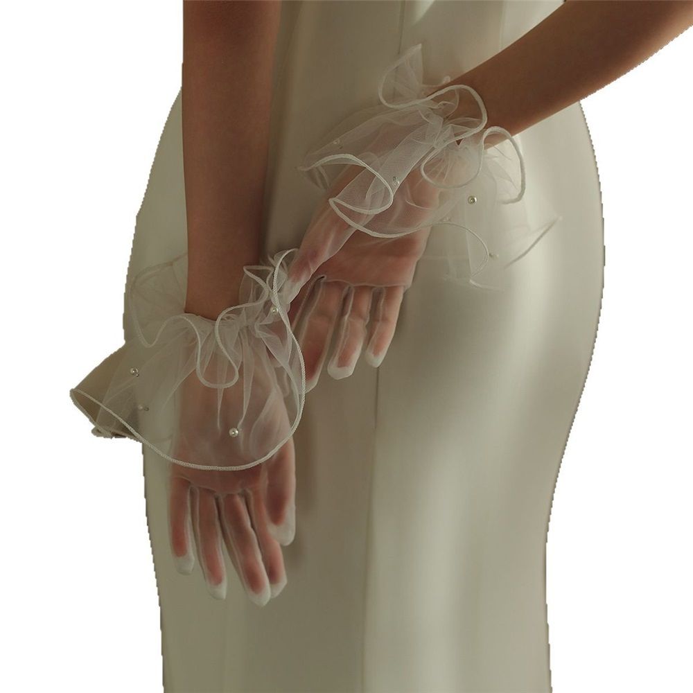 2 set Women's Short Mesh Gloves Ruffled Tulle Tea Party Gloves for Formal Costume Evening Wedding Party