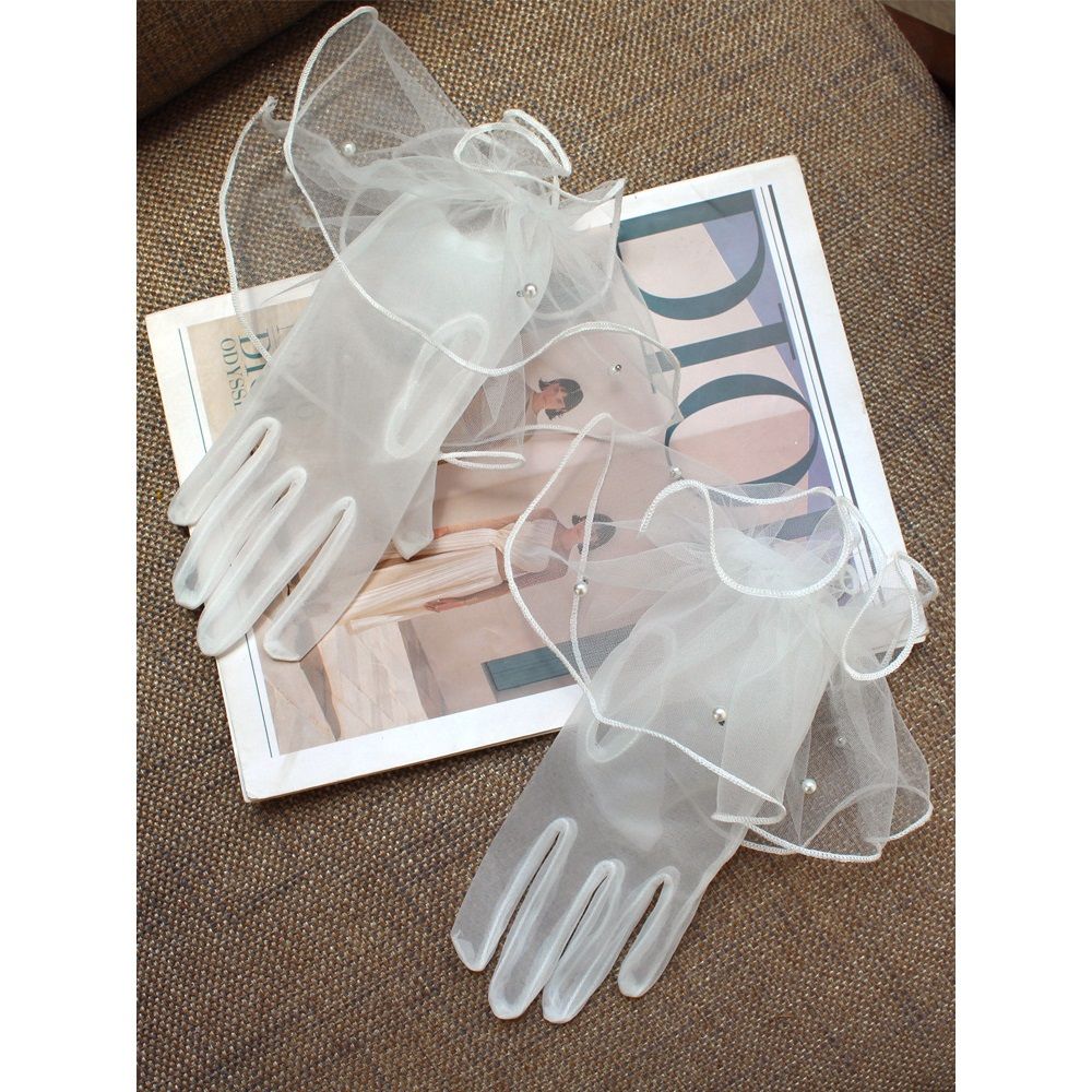 2 set Women's Short Mesh Gloves Ruffled Tulle Tea Party Gloves for Formal Costume Evening Wedding Party