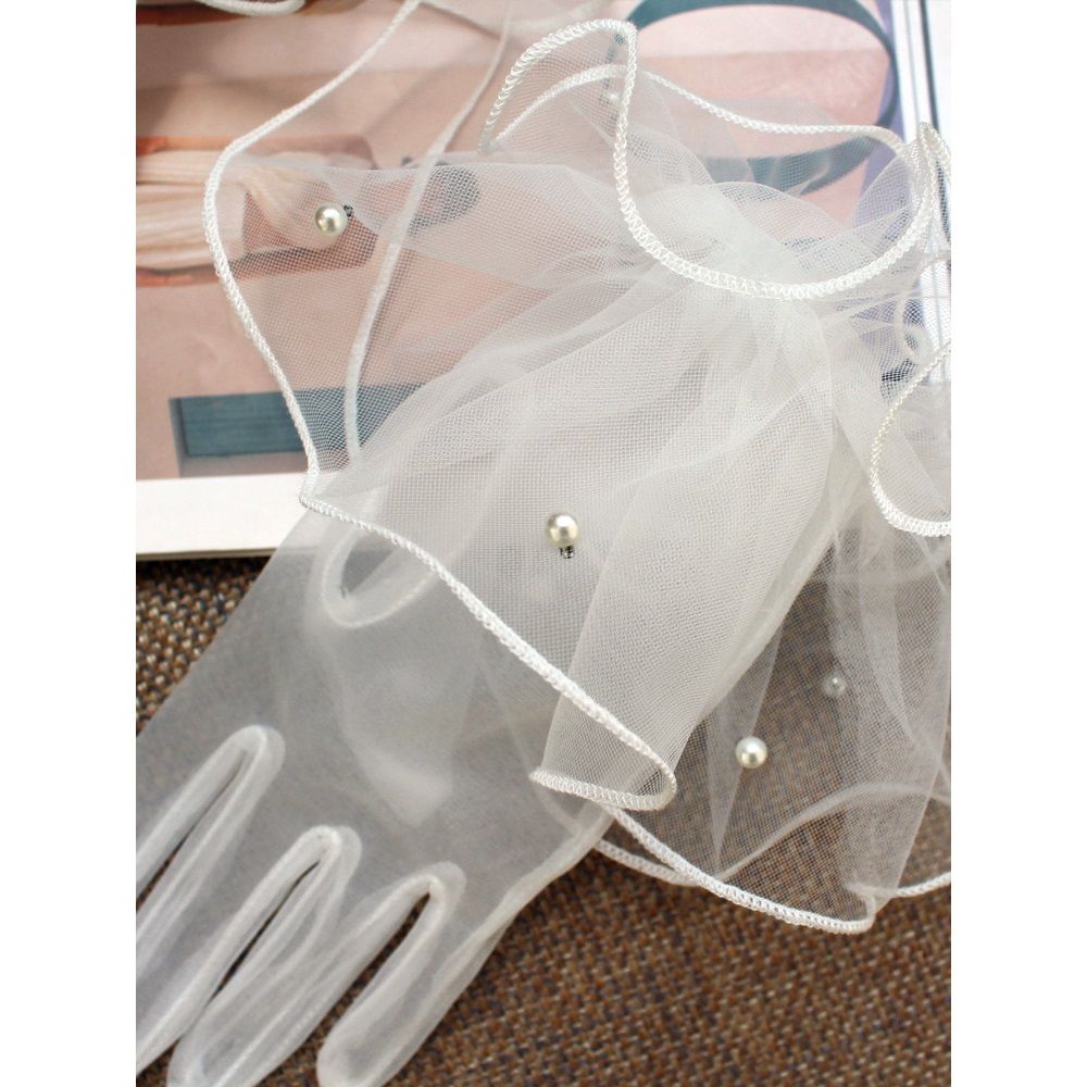 2 set Women's Short Mesh Gloves Ruffled Tulle Tea Party Gloves for Formal Costume Evening Wedding Party