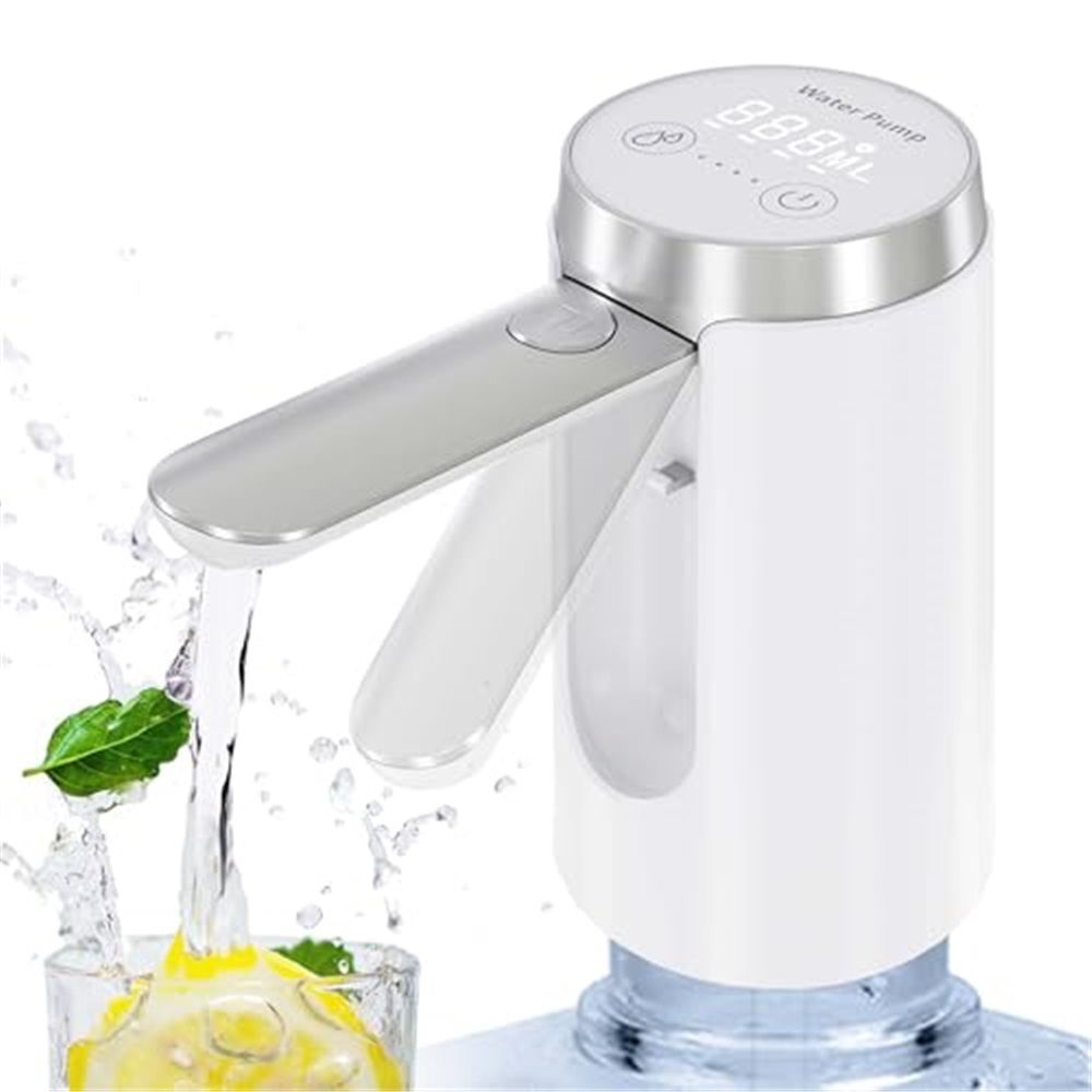 Water Dispenser for 5 Gallon Bottle, Rechargeable Water Pump - Foldable Water Spout for 5 Gallon Bottle, Long-Lasting,Smart LED Display, Portable Water Dispenser for Home & Outdoor (White)