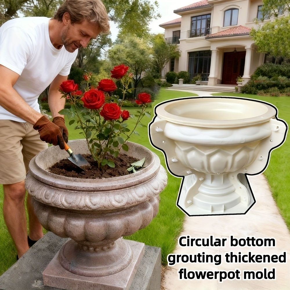 1pc Circular Large-Diameter Cement Flowerpot Mold, Bottom Grouted Thickened Plastic Concrete Mold for DIY Potted Plants 25 Round