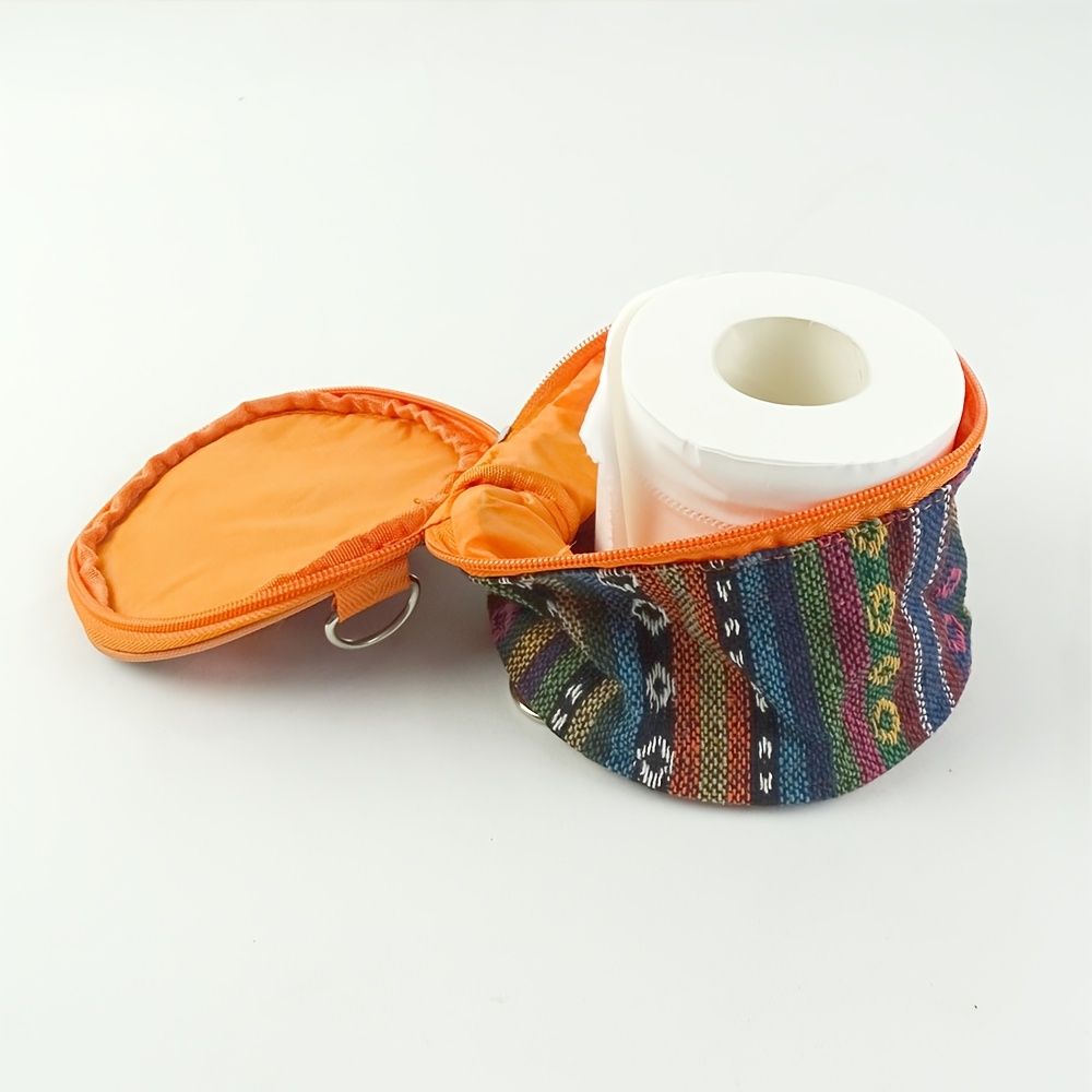 Bohemian Striped Portable Napkin & Tissue Holder, Foldable Roll Dispenser for Camping, Car, Picnic & Home Organization Orange