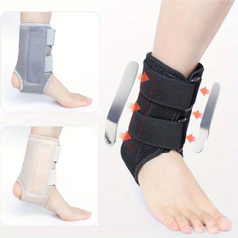 Ankle Brace with Compression Straps & Elastic Sleeve, Sports Support Protector with Firm Fit, Comfortable & Breathable for Fitness 1pc Beige