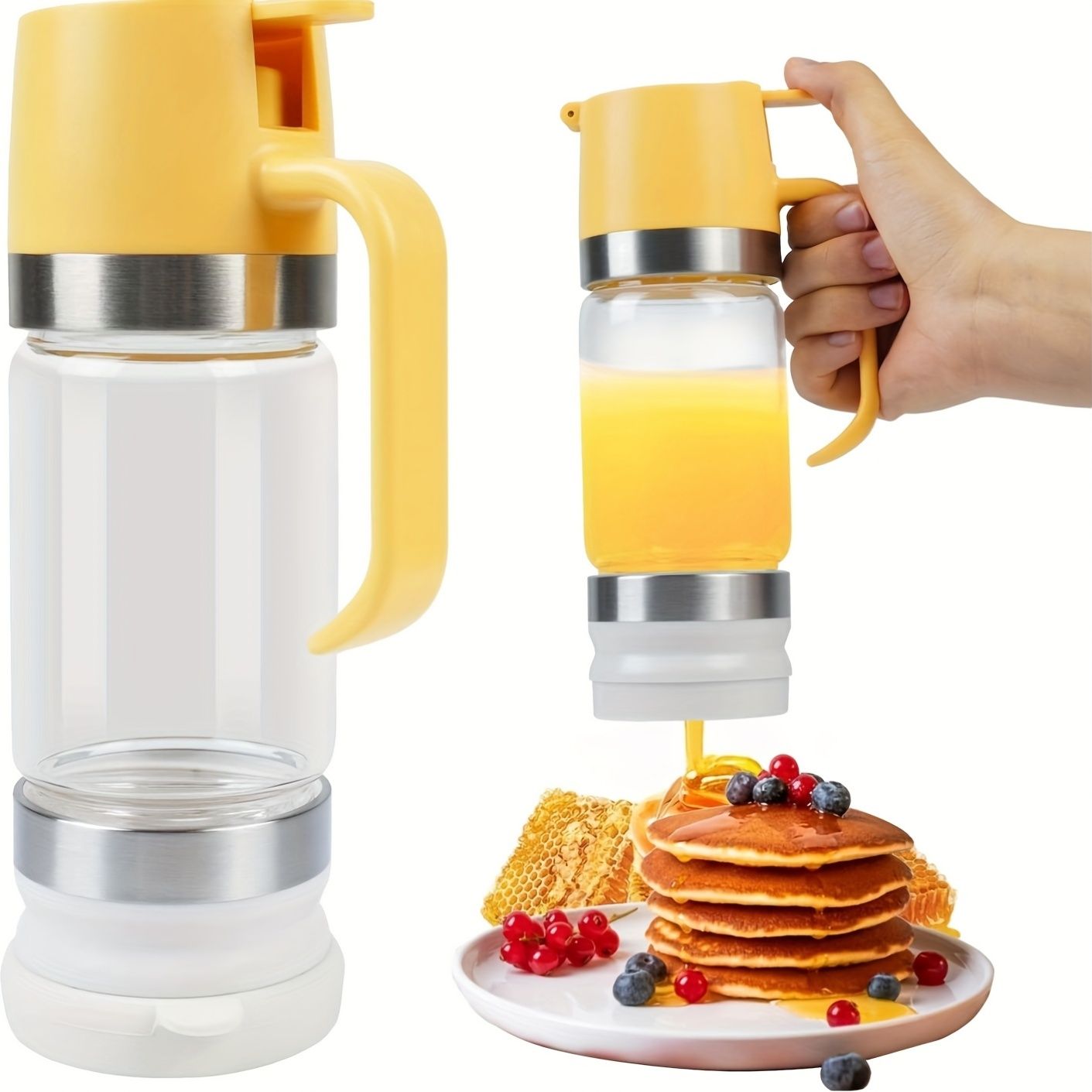 Glass Honey Dispenser, 12Oz Oil Container, Seasoning Jar with Handle, Syrup Dispenser for Coffee Or Tea Black