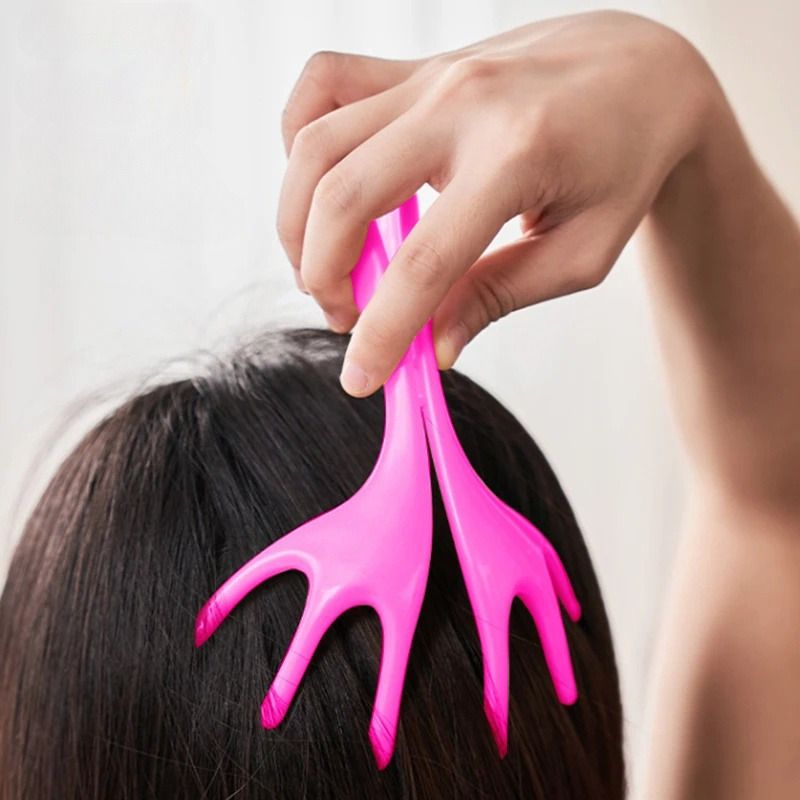 1 Portable Manual Head Massager with Frog-Claw Claws, Scalp Relaxation Tool for Hair Care Without Damaging Scalp or Tangling Hair Rose Red