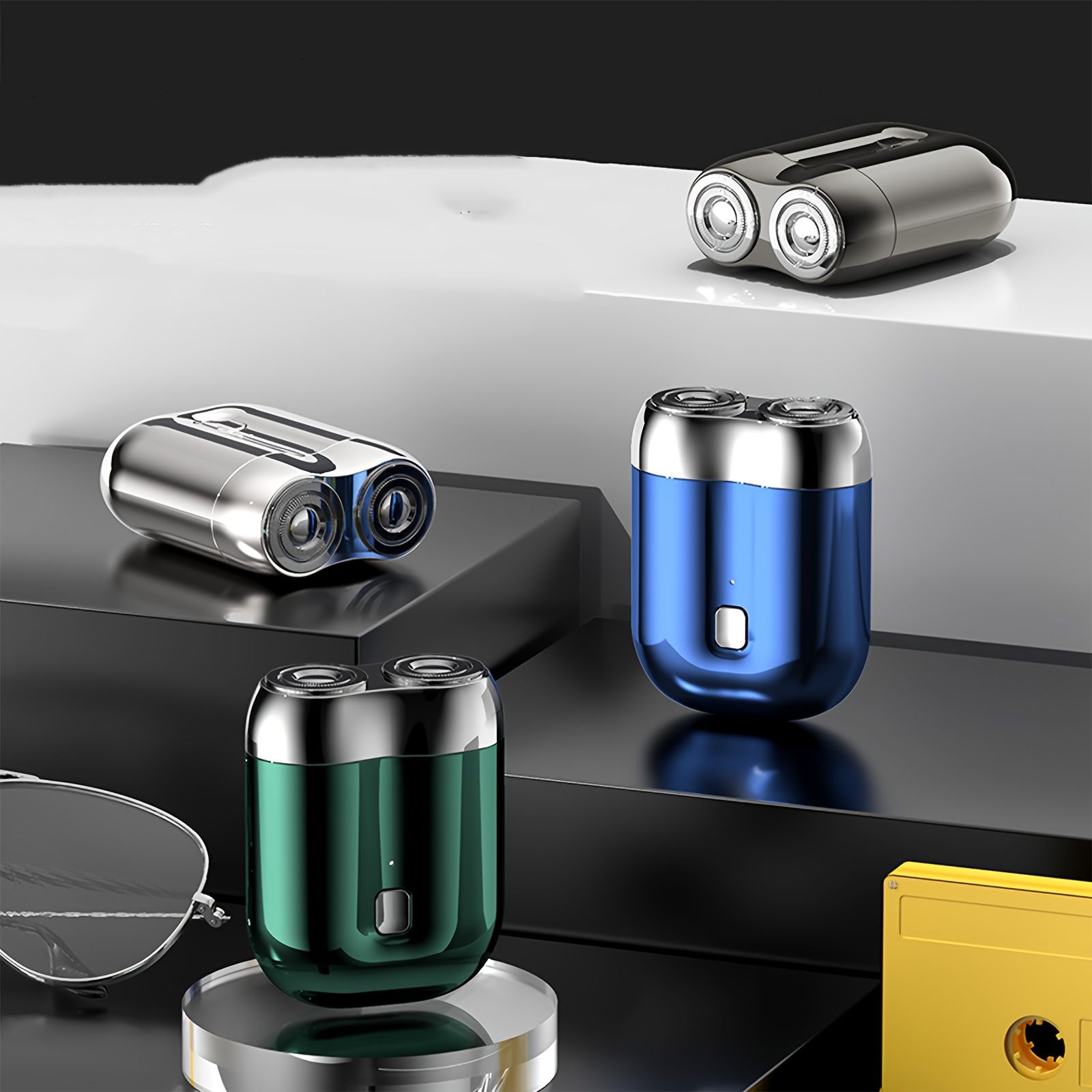 Portable Electric Shaver with Floating Head System & Washable Blades - Fast-Charging Type-C, 30-Min Runtime, One-Touch Start, Shaver for Travel, Business, & On-the-Go Grooming Grey