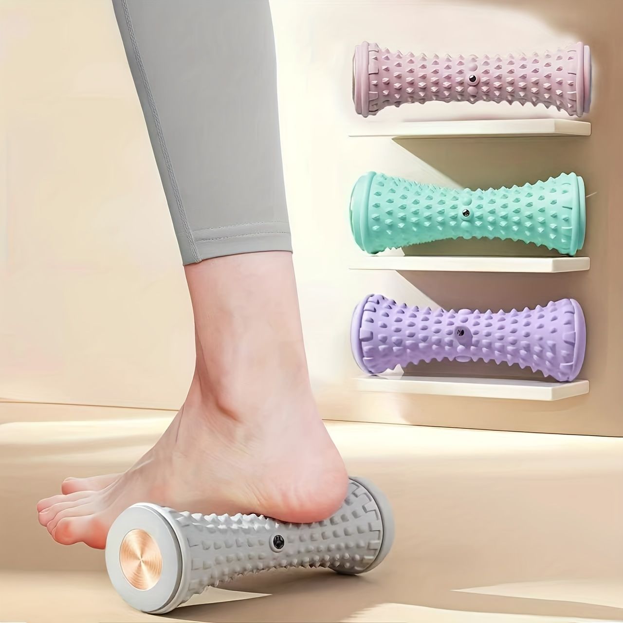 1pc Foot Massager with Speed Control - Deep Tissue Massage Roller, Medium Firmness, Manual Operation, Durable Plastic Construction, Ideal for Yoga & Fitness Enthusiasts 1pc Elegant Gray