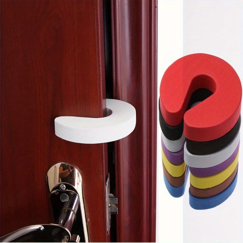 10pcs Safety Locks - EVA C-Shape Door Stoppers & Cabinet Secures, Soft Foam Finger Protectors, Assorted Colors 10pcs Black