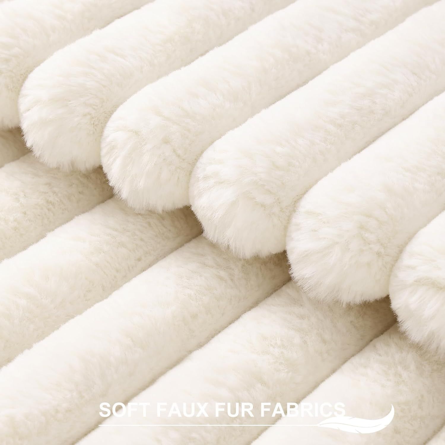 Faux Fur Plush Christmas Throw Pillow Covers 18x18 Set of 2, Luxury Soft Fluffy Striped Decorative Pillow Covers for Sofa, Couch, Living Room, Cream White
