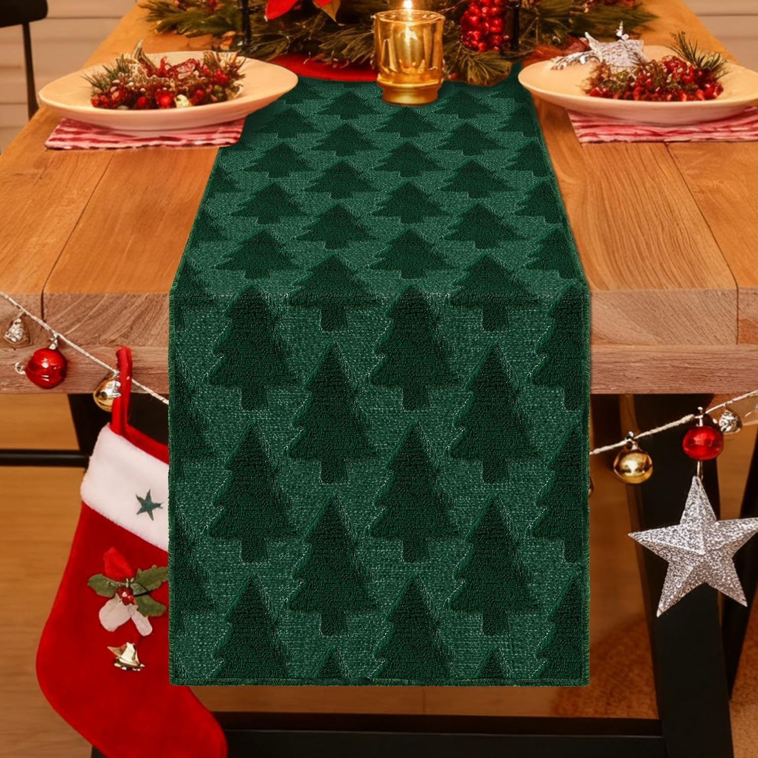 Christmas Tree Table Runner 13 x 72 Inch,Table Runners for Holiday Birthday Party,Farmhouse Christmas Decor for Kitchen Dinning Room Table