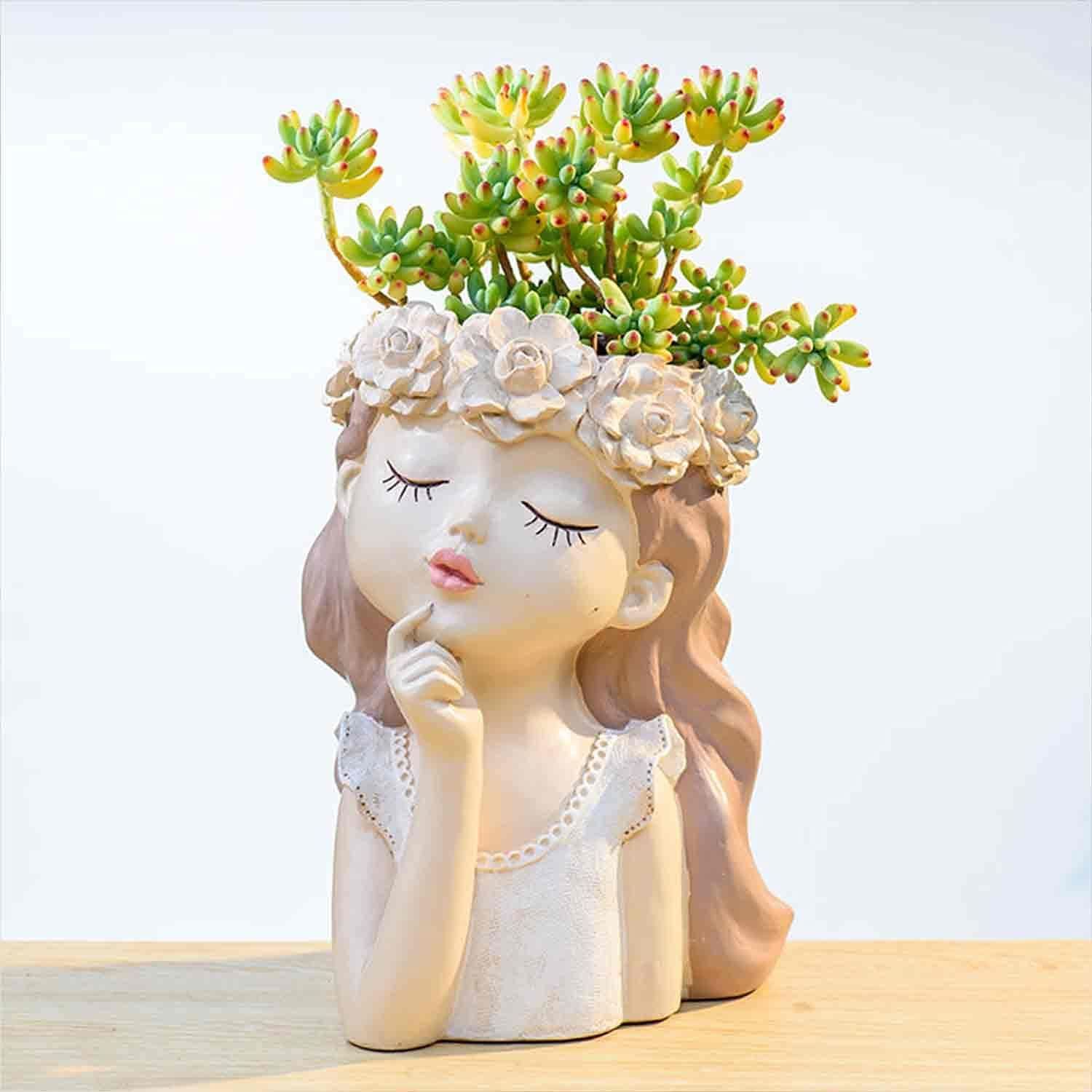 Head Planter Succulent Pots Face Flower Pot Cute Resin Cactus Planters with Drainage Creative Decorations, Gift