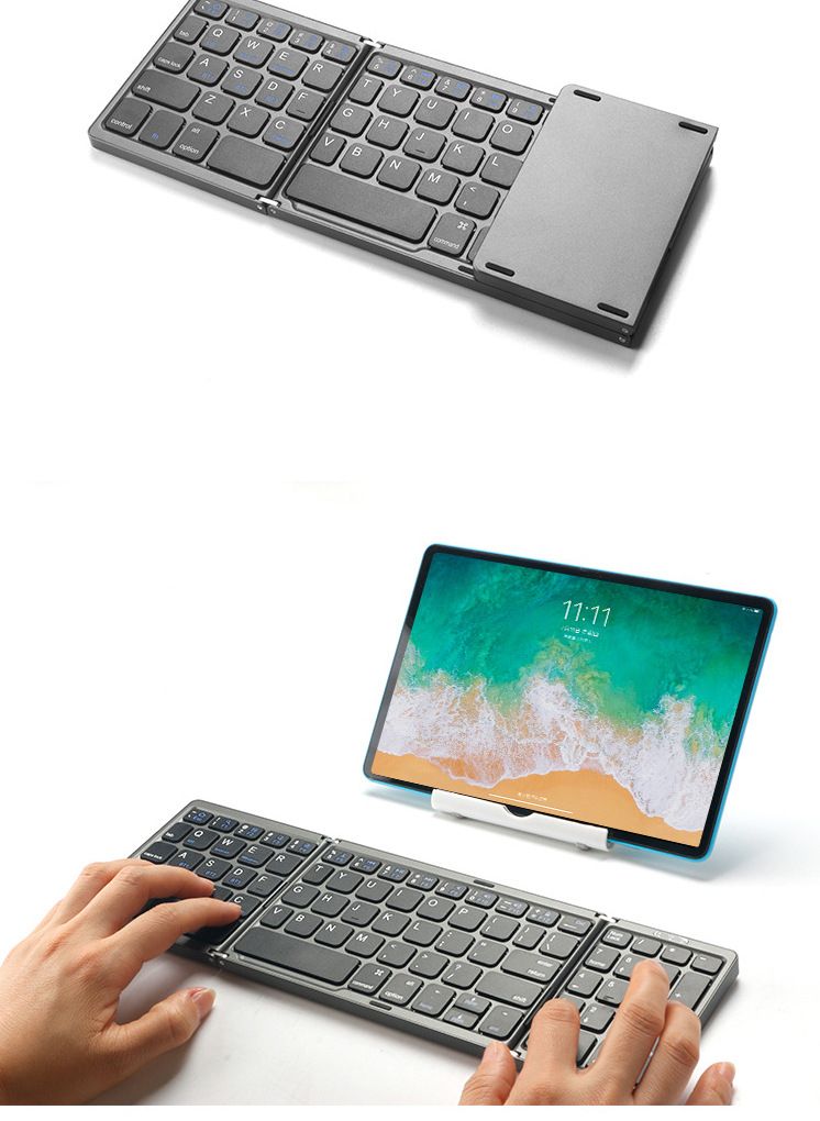 Foldable Bluetooth Keyboard, Folding Wireless Keyboard with Number Pad, Multi-Device and Rechargeable Keyboard Tablet (Grey)