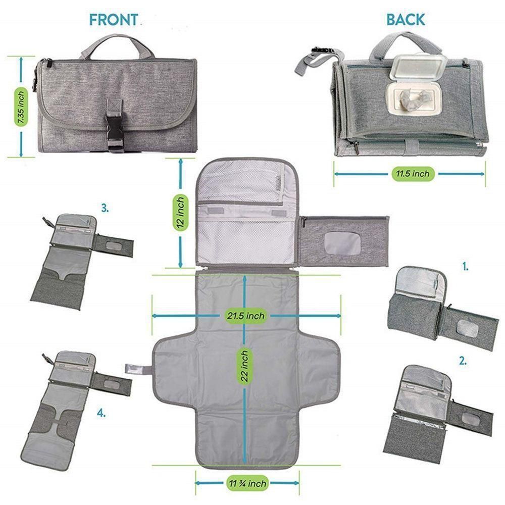 Baby Portable Diaper Changing Pad - Baby Changing Pad & Diaper Changer Travel Bag, Smart Design Baby Changing Mat, Grey